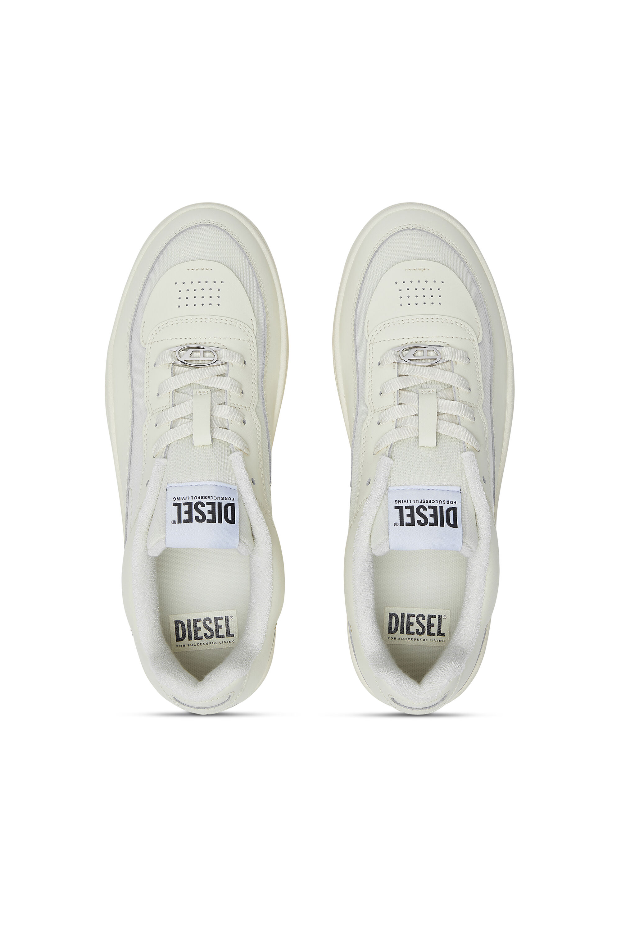 Men's S-Oval Skate-Fabric-panelled leather sneakers | Beige | Diesel