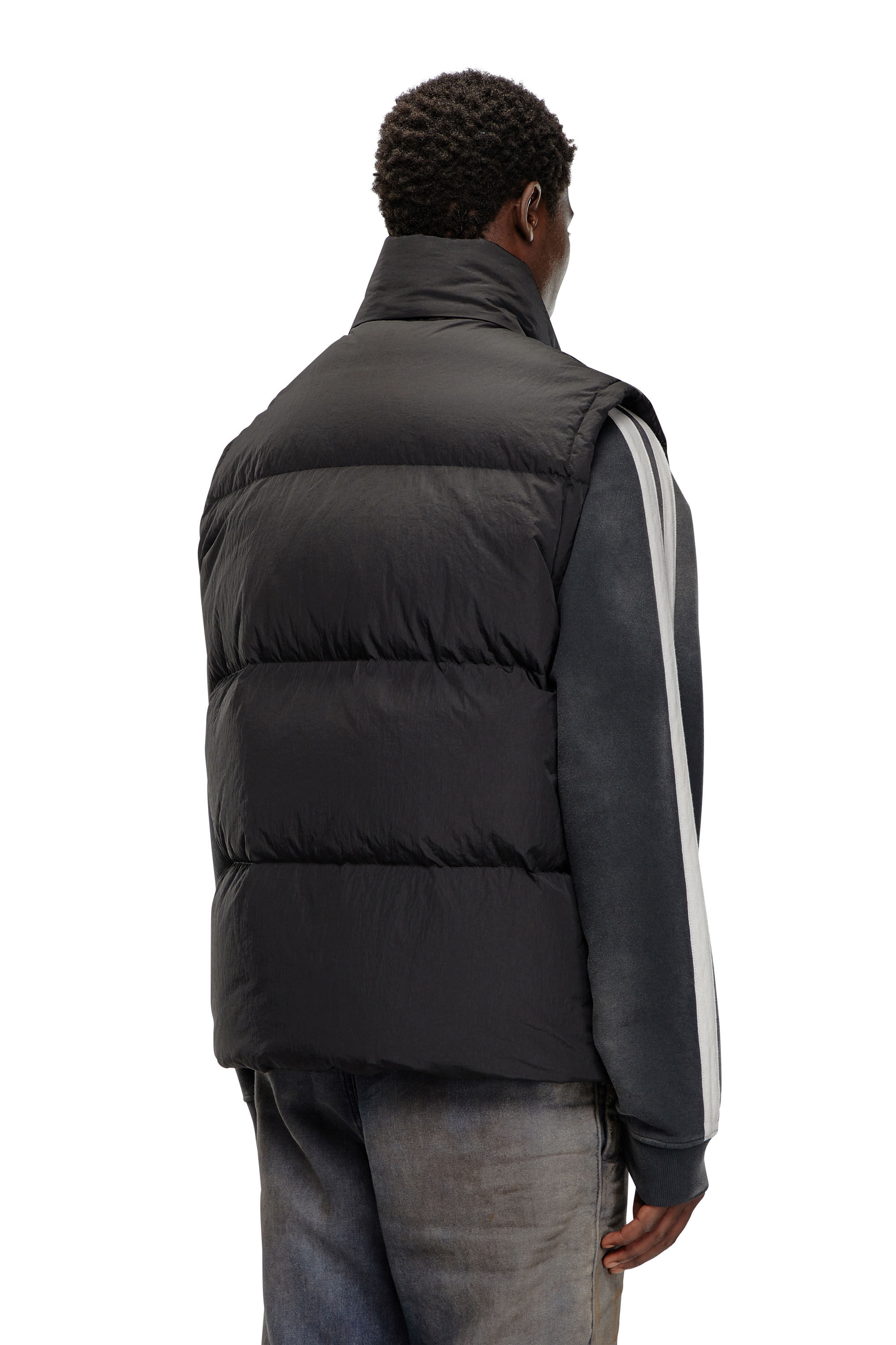 Diesel - W-RAVEEL-SL, Man's Down vest in crinkled nylon in Black - 4