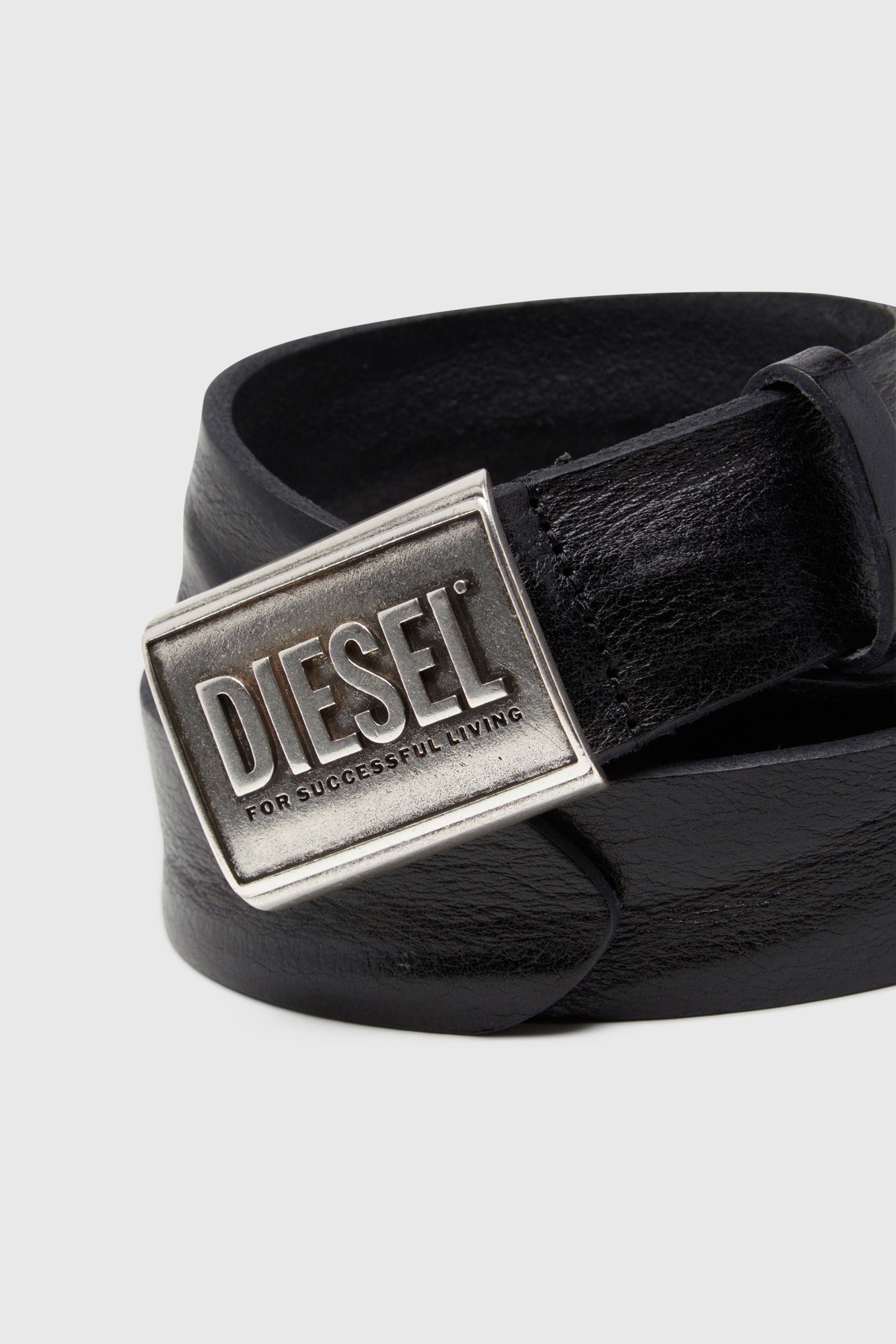 Diesel - B-METAL BISCOTTO, Man's Leather belt 4 cm with logo plaque in Black - 3