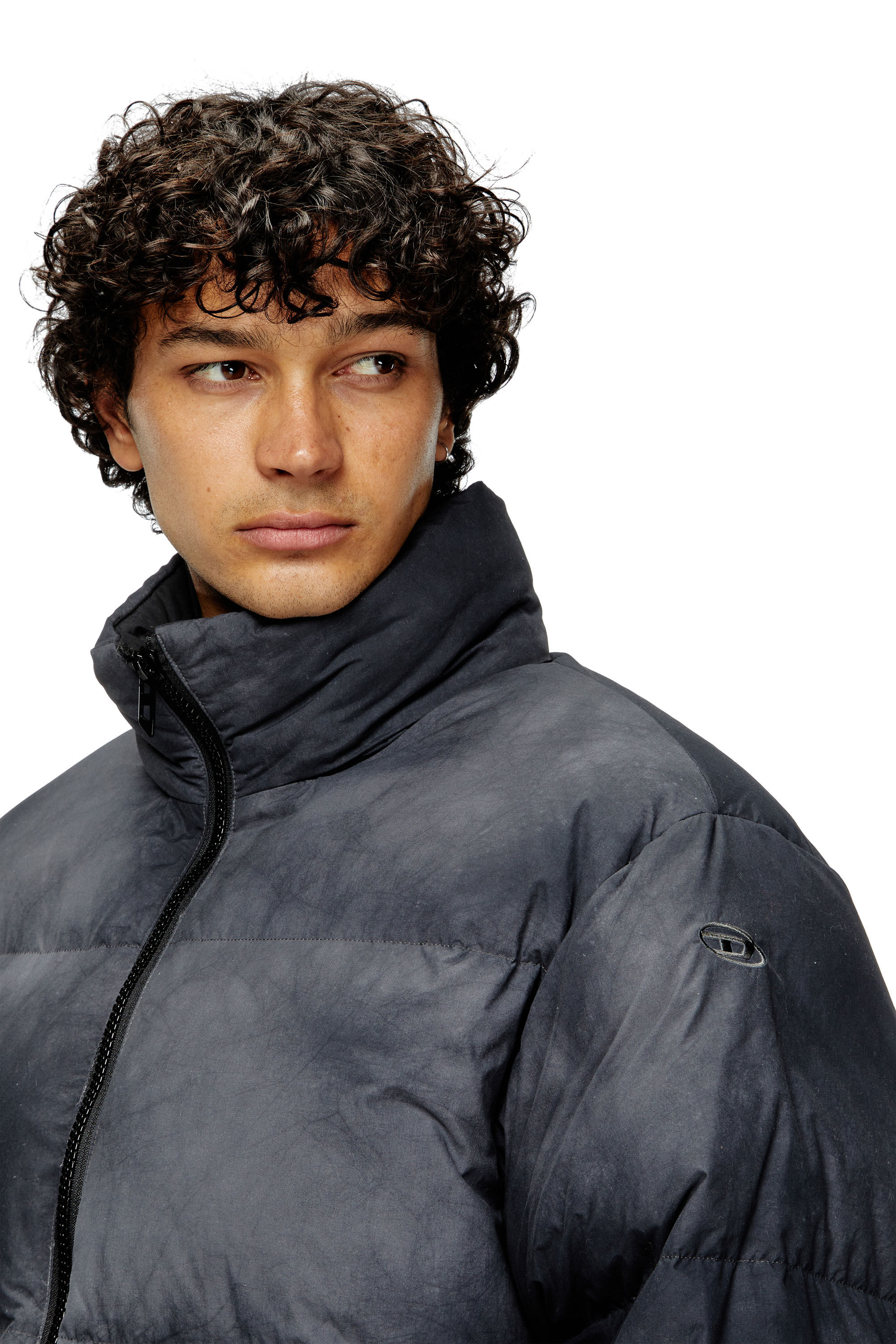 Men's Hooded down jacket in patchy nylon | Black | Diesel