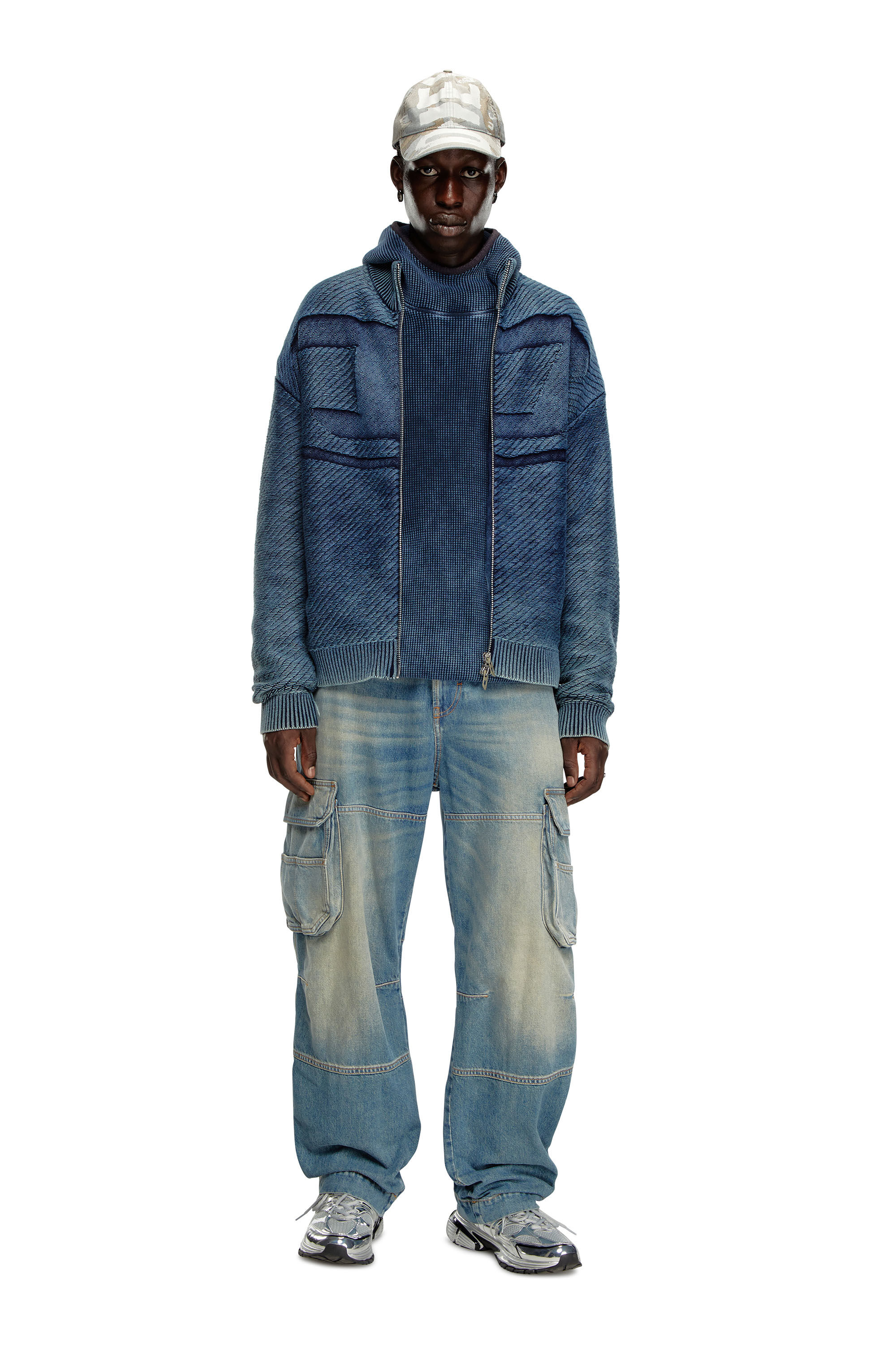Men s Denim effect zip up cardigan in cotton Blue Diesel