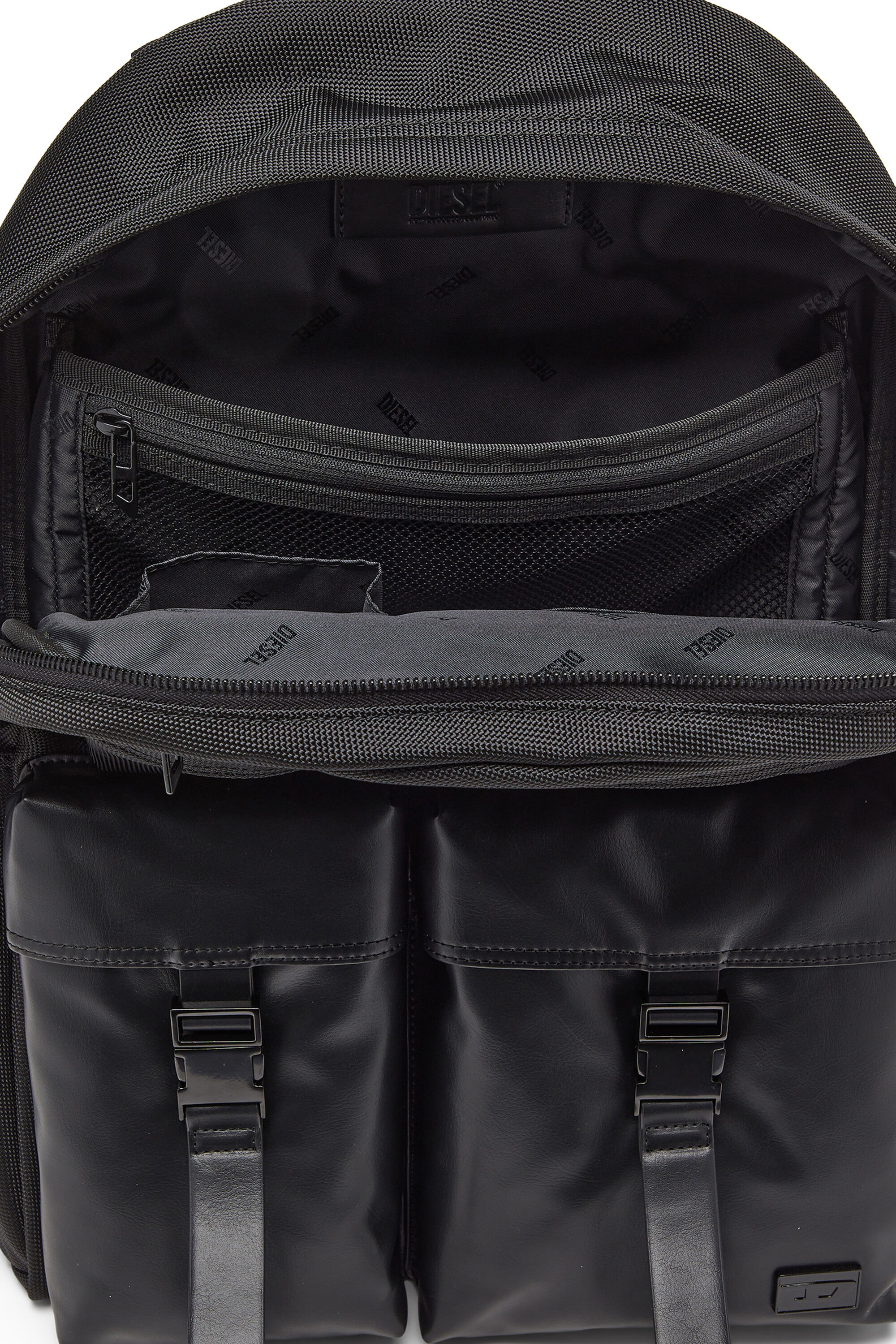 Diesel - MULTI-PKTS BACKPACK X, Unisex's Multi-Pkts - Backpack in nylon with front pockets in Black - 3