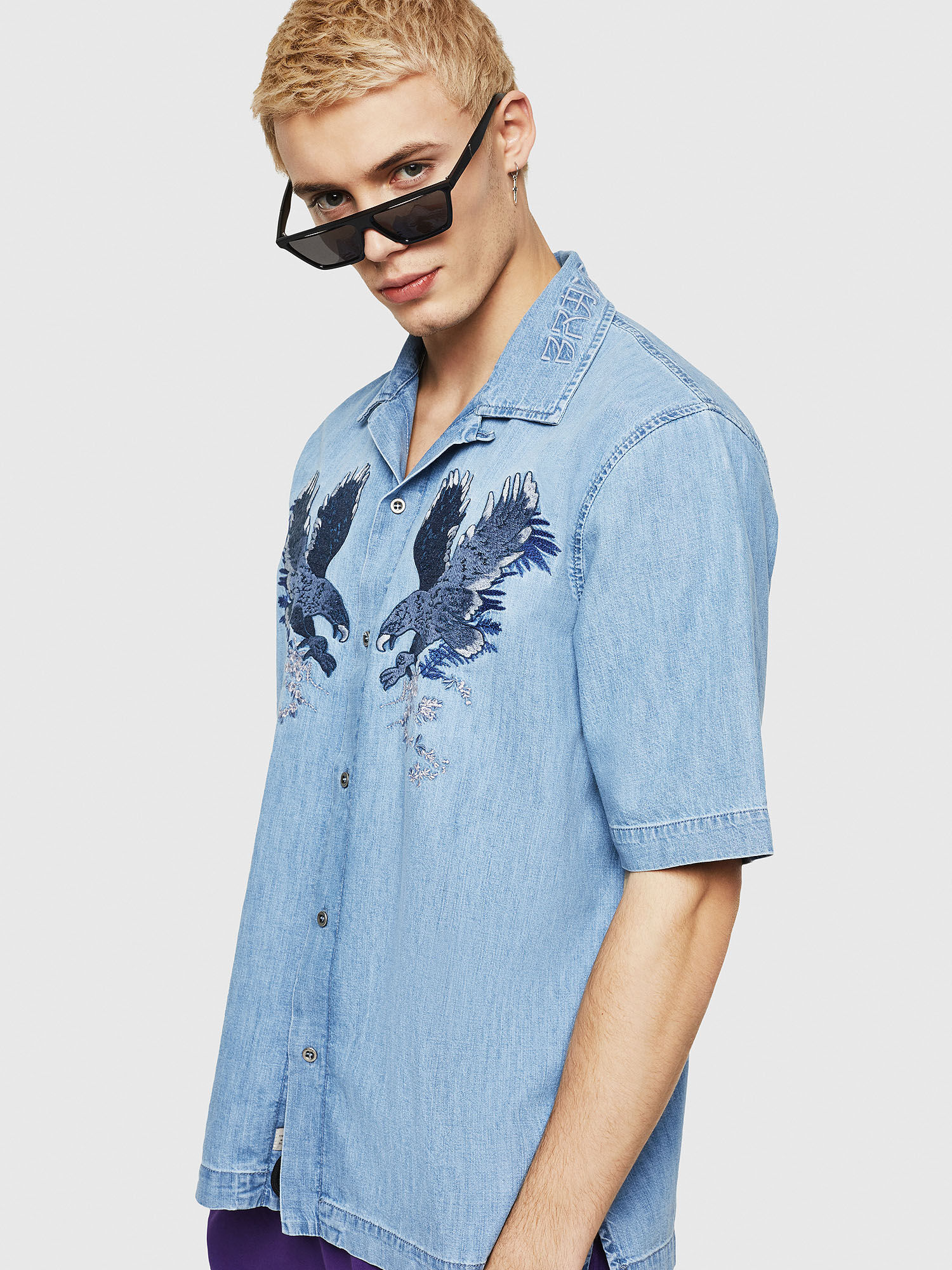 embroidered denim shirt mens