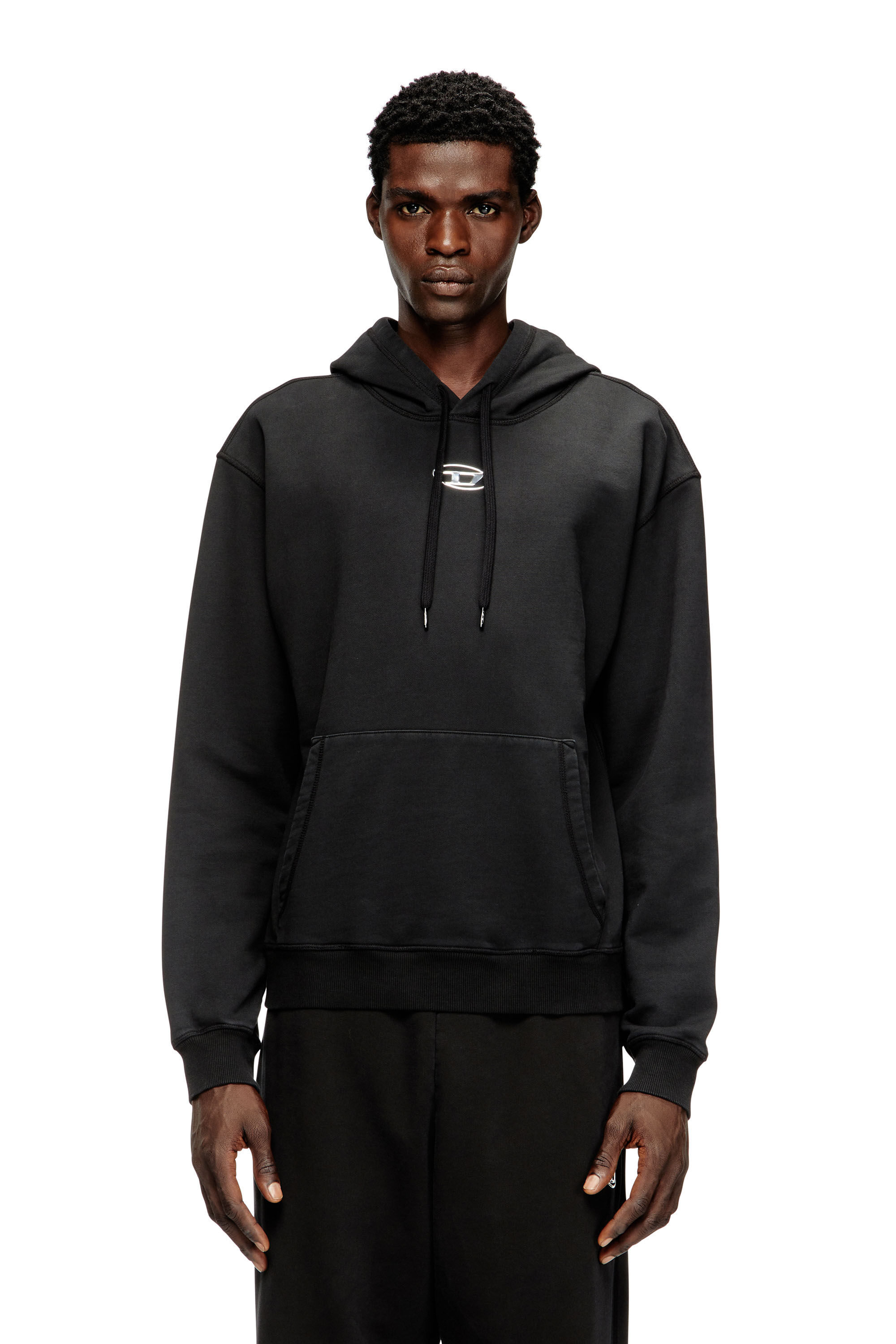 Diesel - S-NORM-HOOD-IOD, Man's Cotton hoodie with metallic Oval D in Black - 1