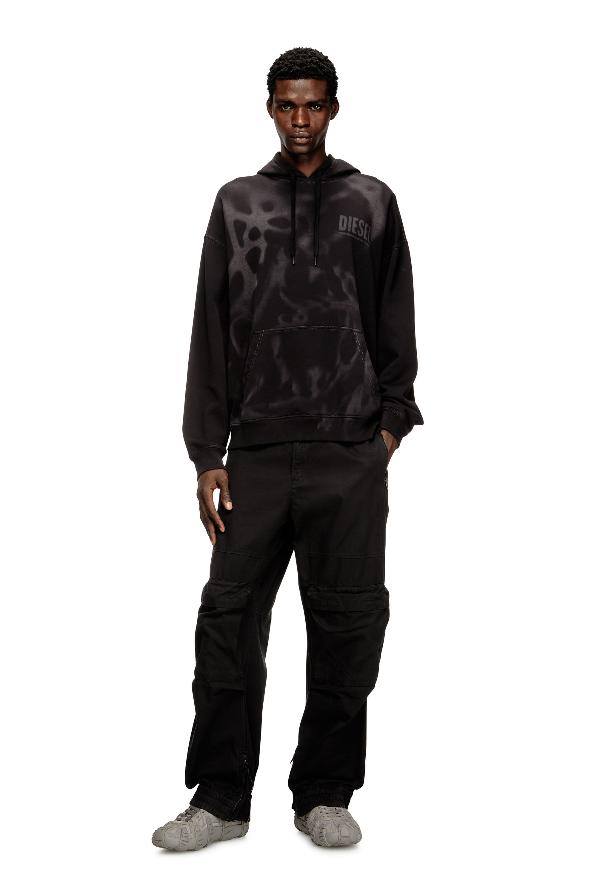 Men's Cotton hoodie with lasered prints | Black | Diesel