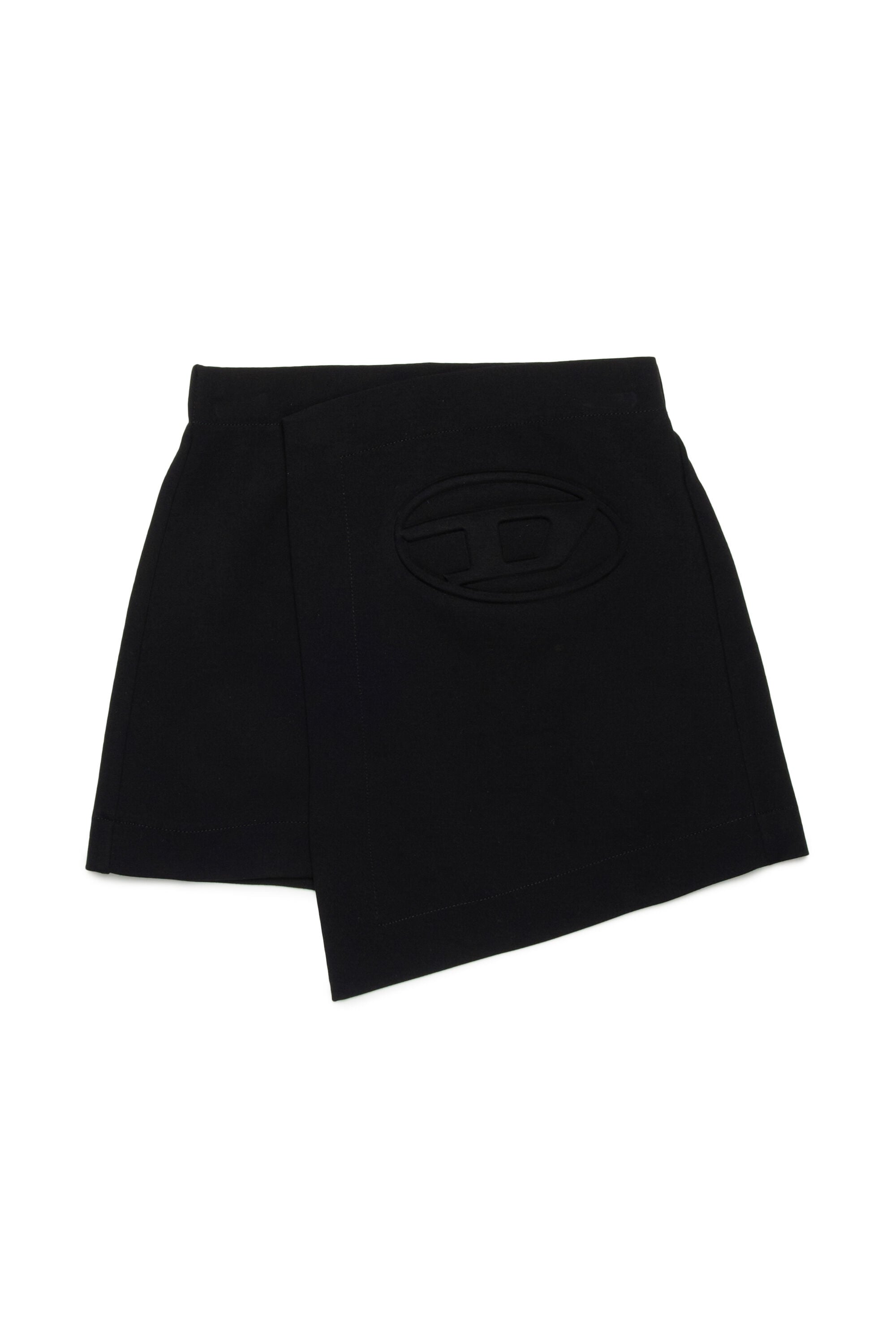 Girl's Mini wrap skirt with embossed Oval D logo | Black | Diesel TR