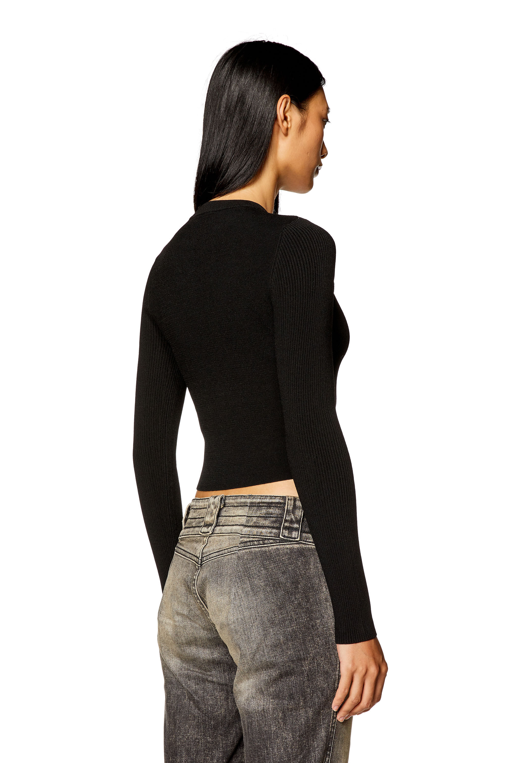 Women's Ribbed-knit long-sleeve top | Black | Diesel