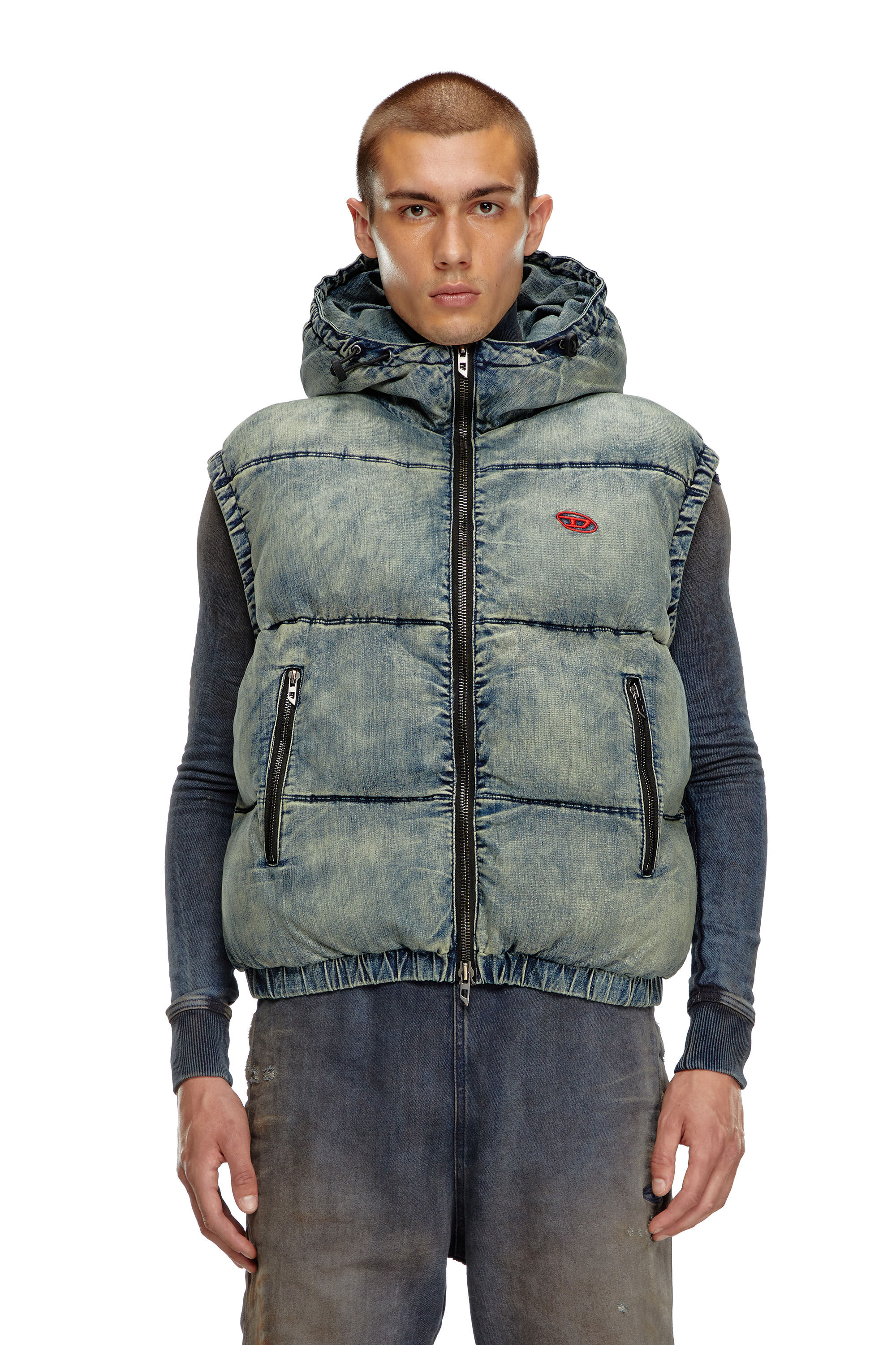 Men s Padded vest in faded denim Blue Diesel