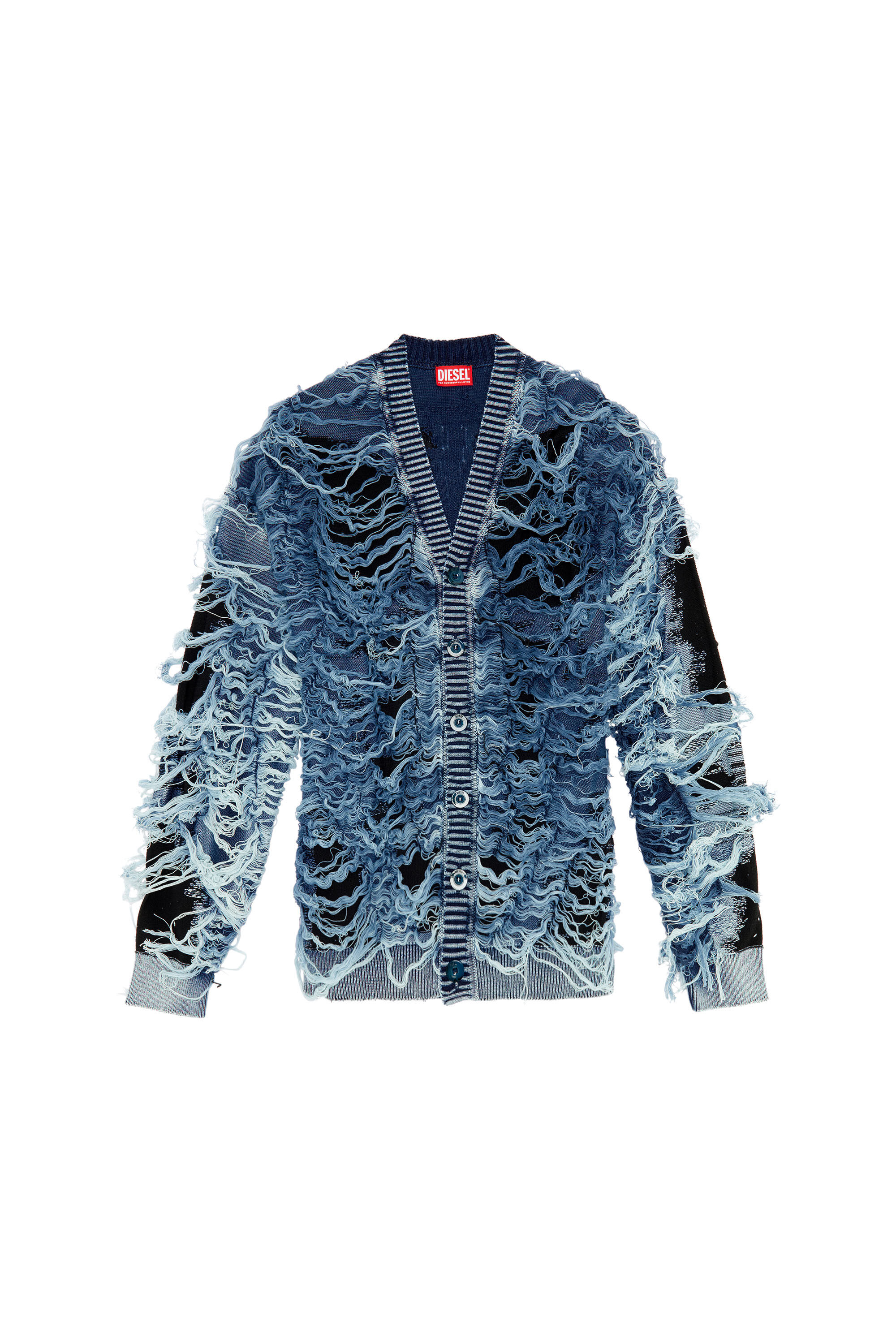 Men's Destroyed indigo V-neck cardigan | Multicolor | Diesel