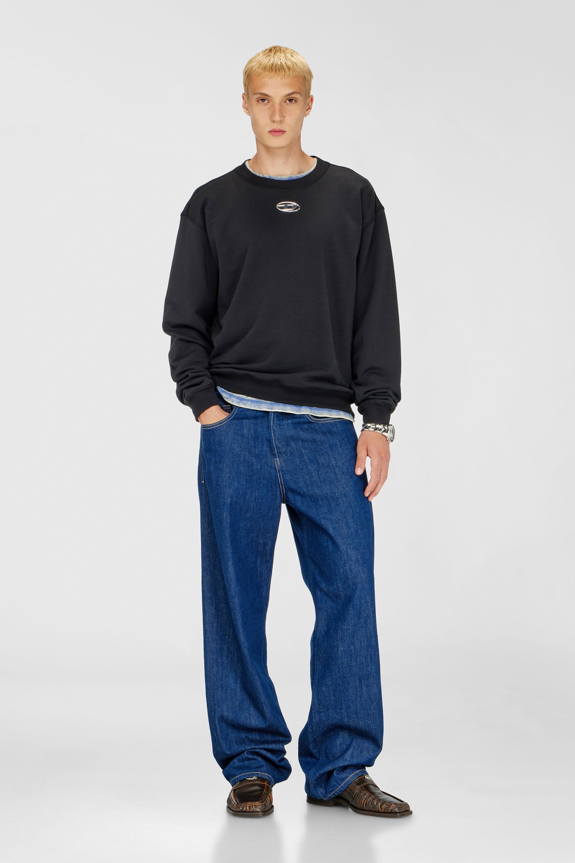Men's Regular sweatshirt with metallic Oval D | Black | Diesel TR