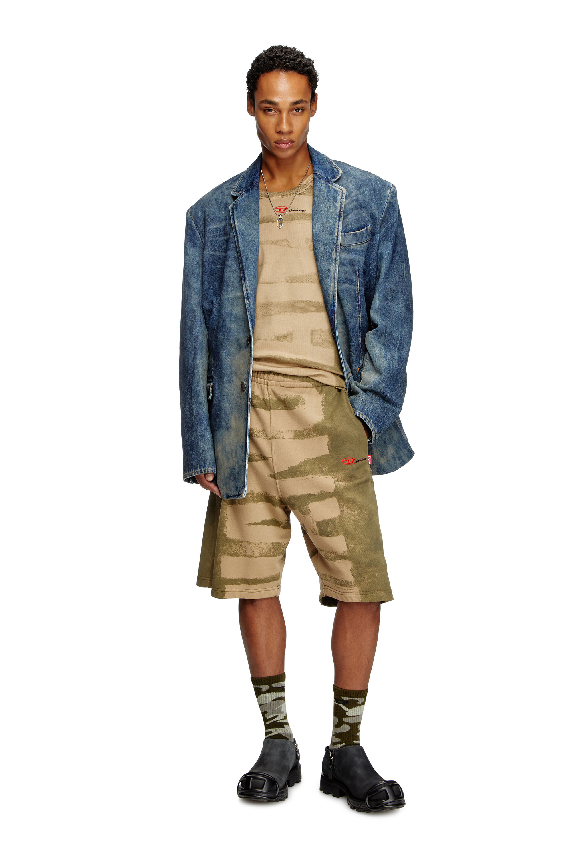 Women s Sweat shorts with Damiano print Green Diesel