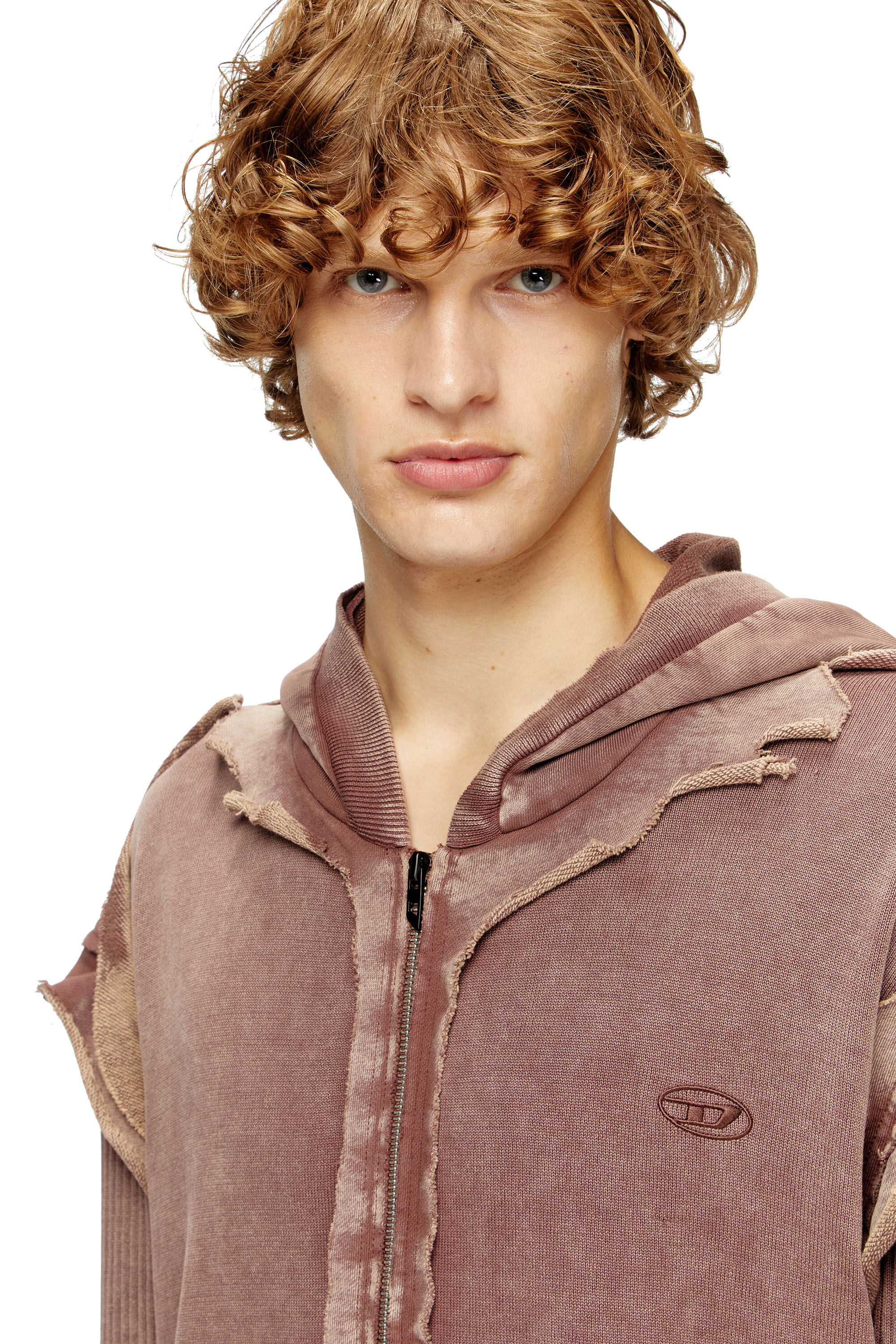 Diesel - K-PELTO, Man's Zip-up hoodie with destroyed effect in Brown - 5