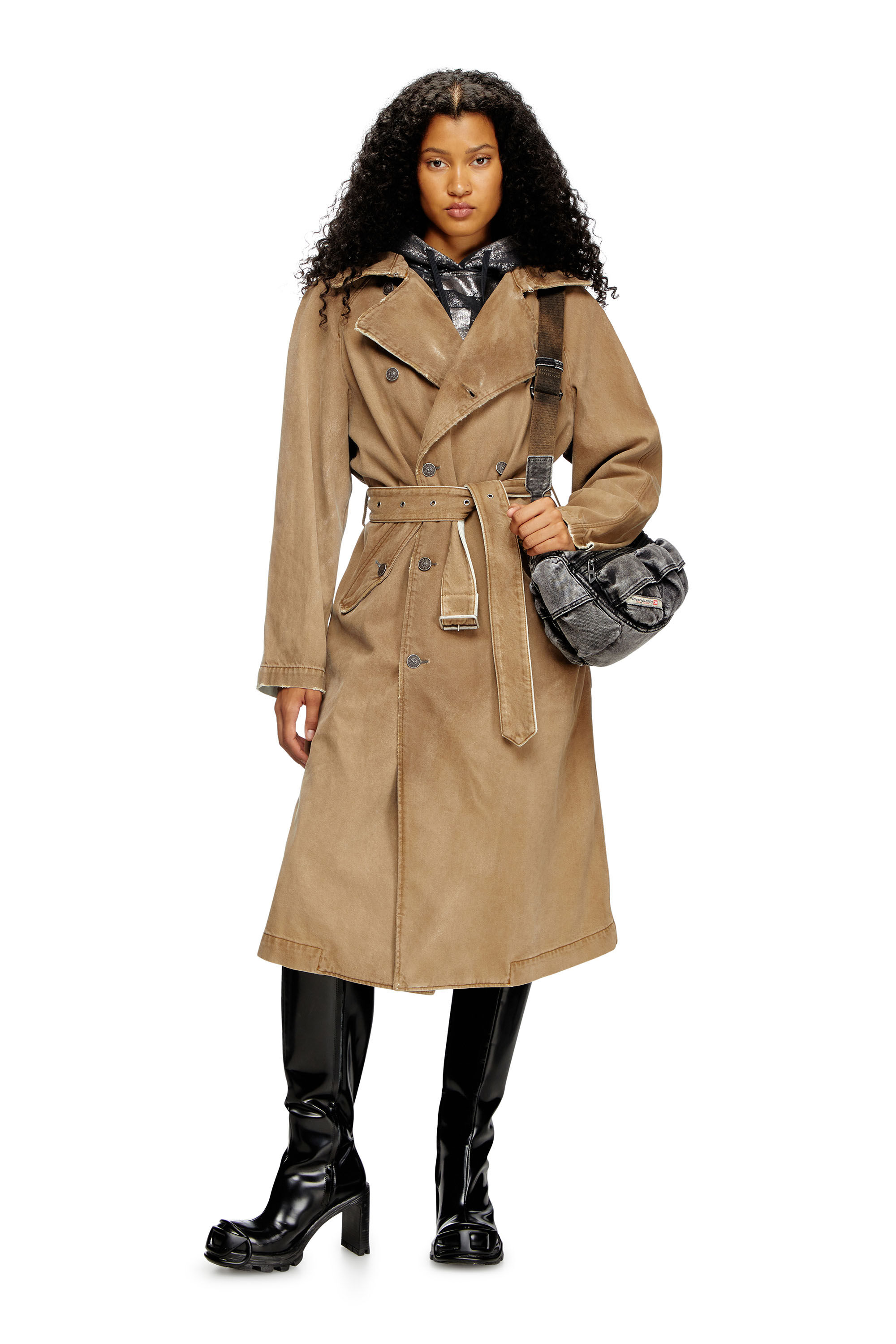 スーパーコピー 激安 - ブランドコピー代引き高品質専門店 in coat Trench Women's overdirt Diesel | Brown | denim ジャケット・アウター