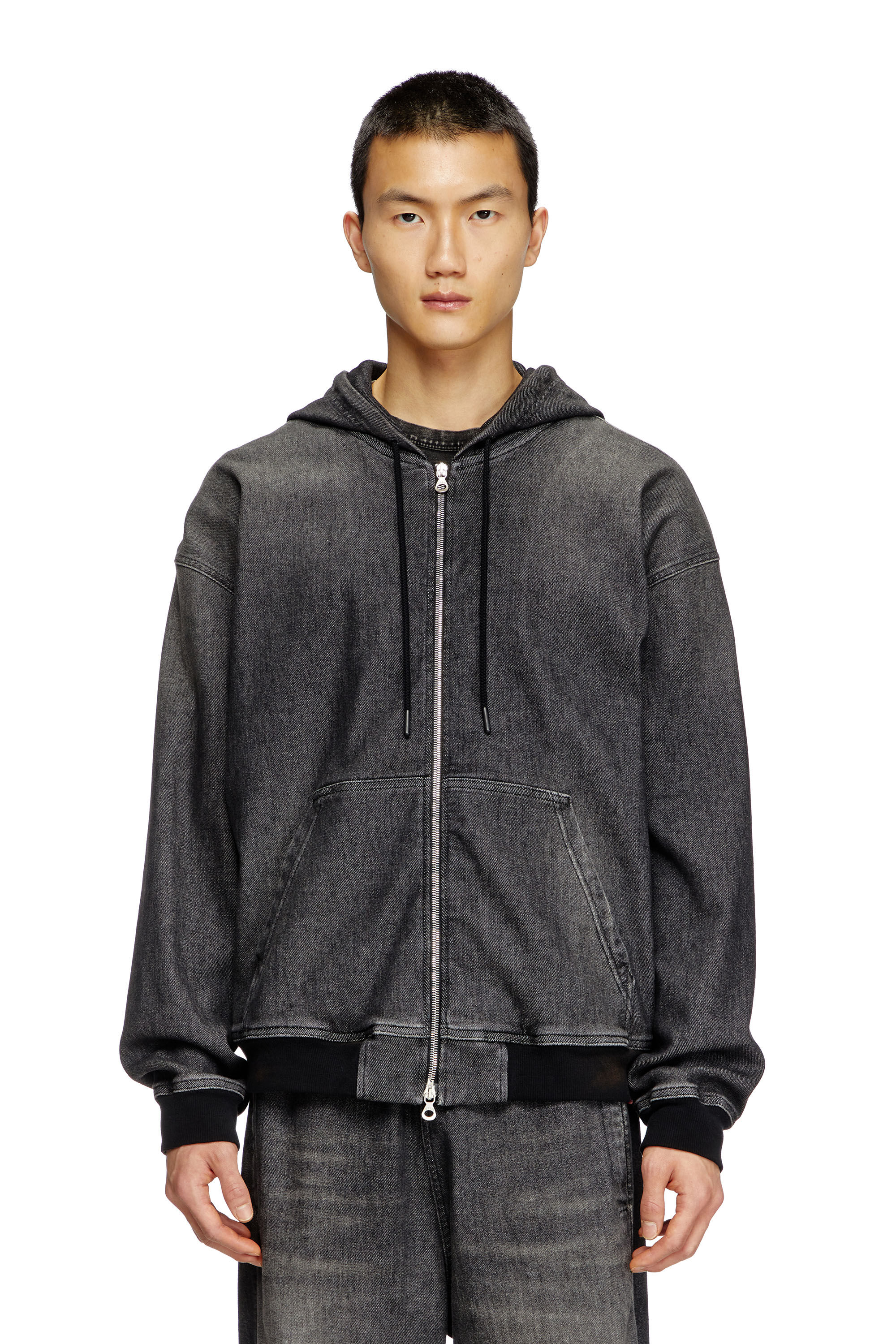 Women's Zipped hoodie in dirt-effect Track Denim | Black