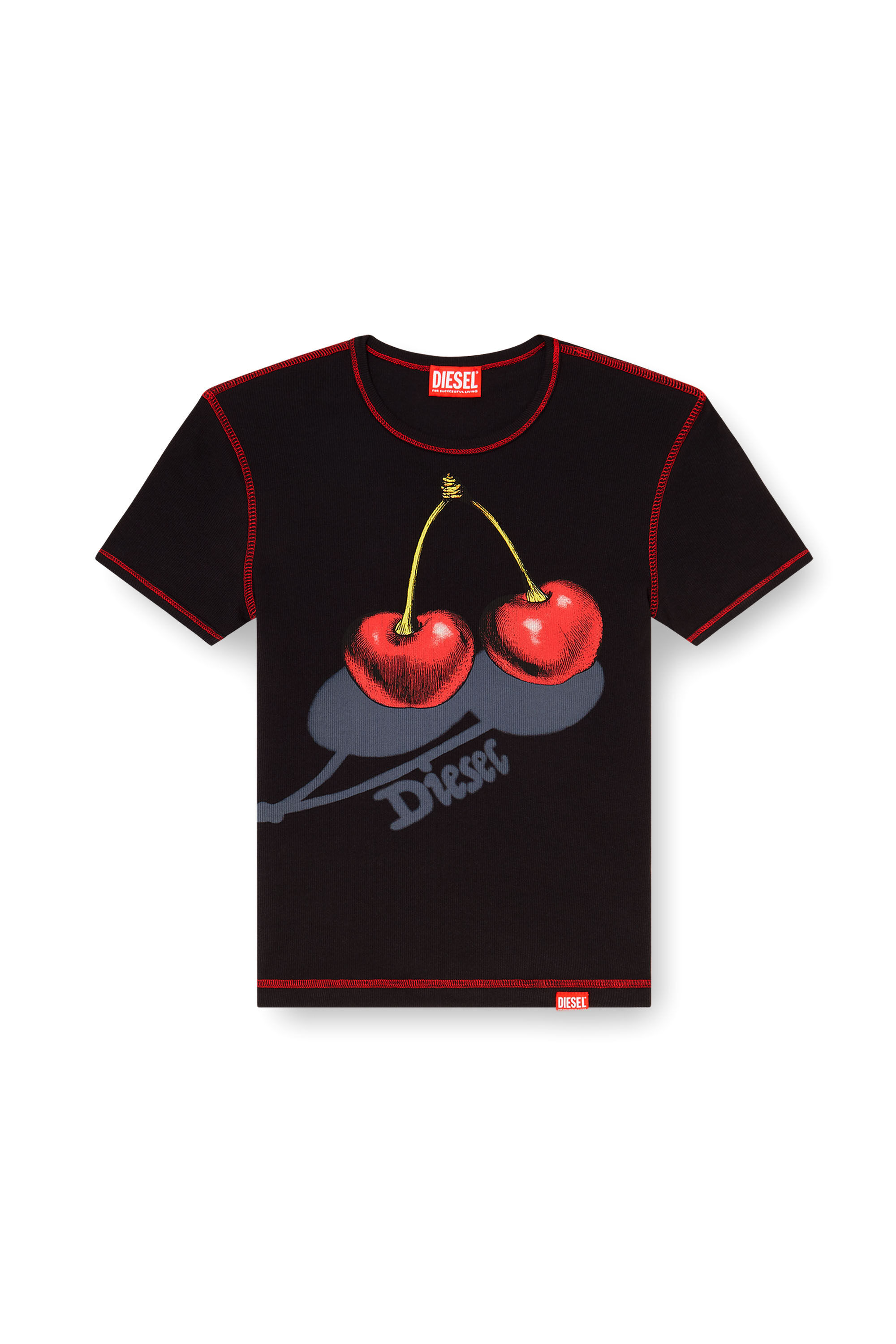 Women's Slim cotton T-shirt with cherry print | Black | Diesel