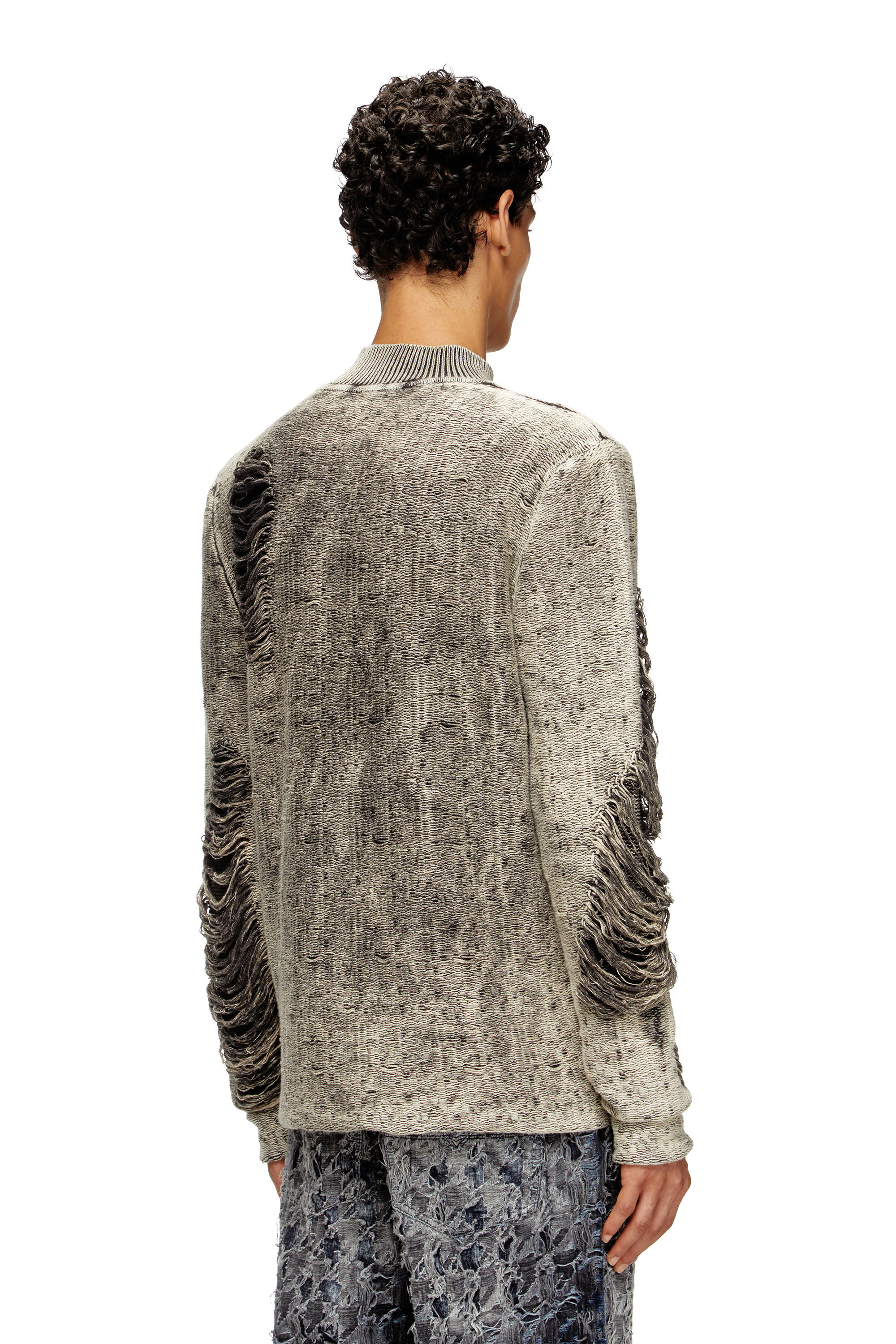 Diesel - K-FJORDI, Man's Destroyed jumper with floating yarns in Grey - 2