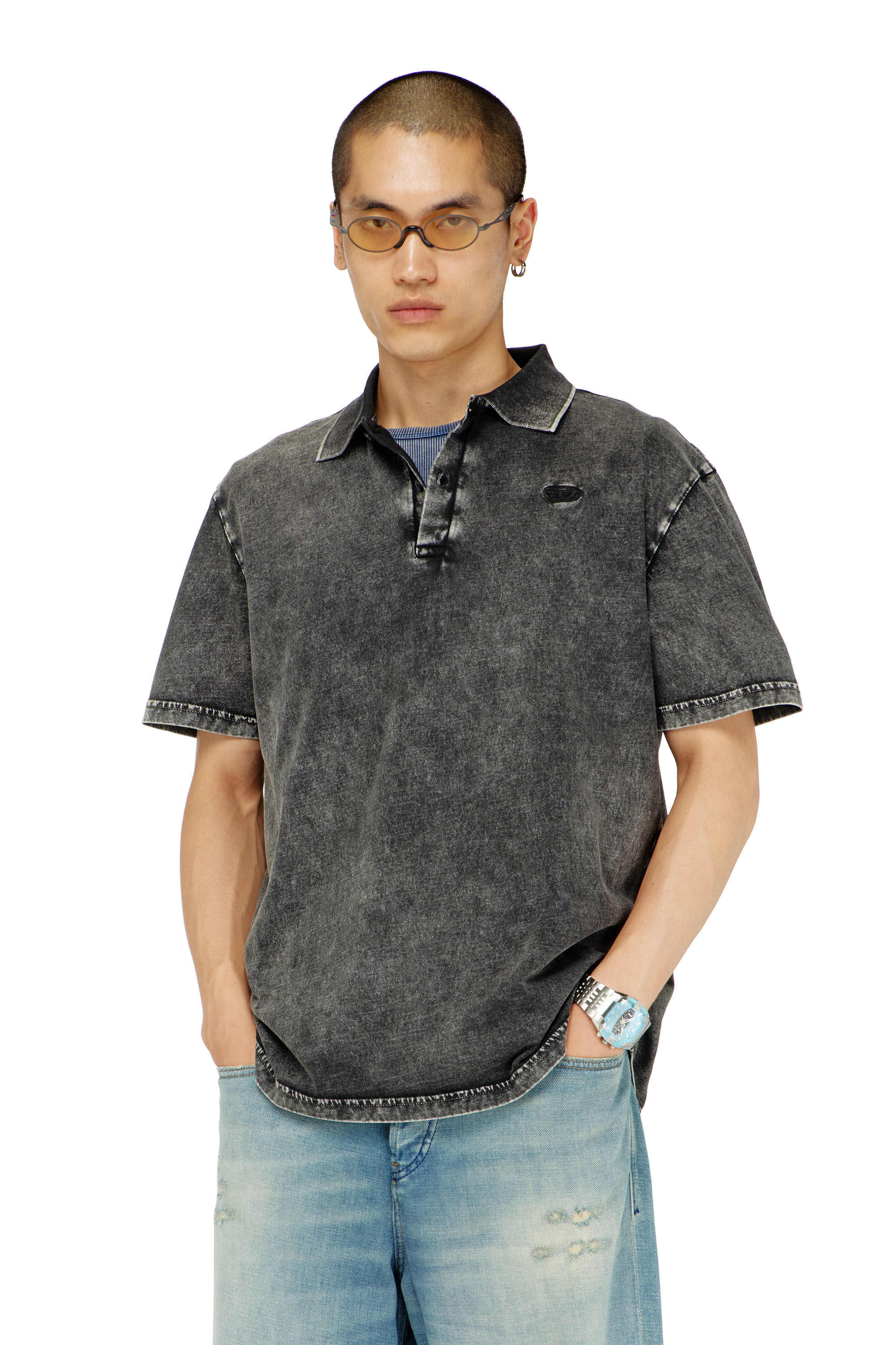 Men's Polo shirt in denim-effect jersey | Grey | Diesel TR