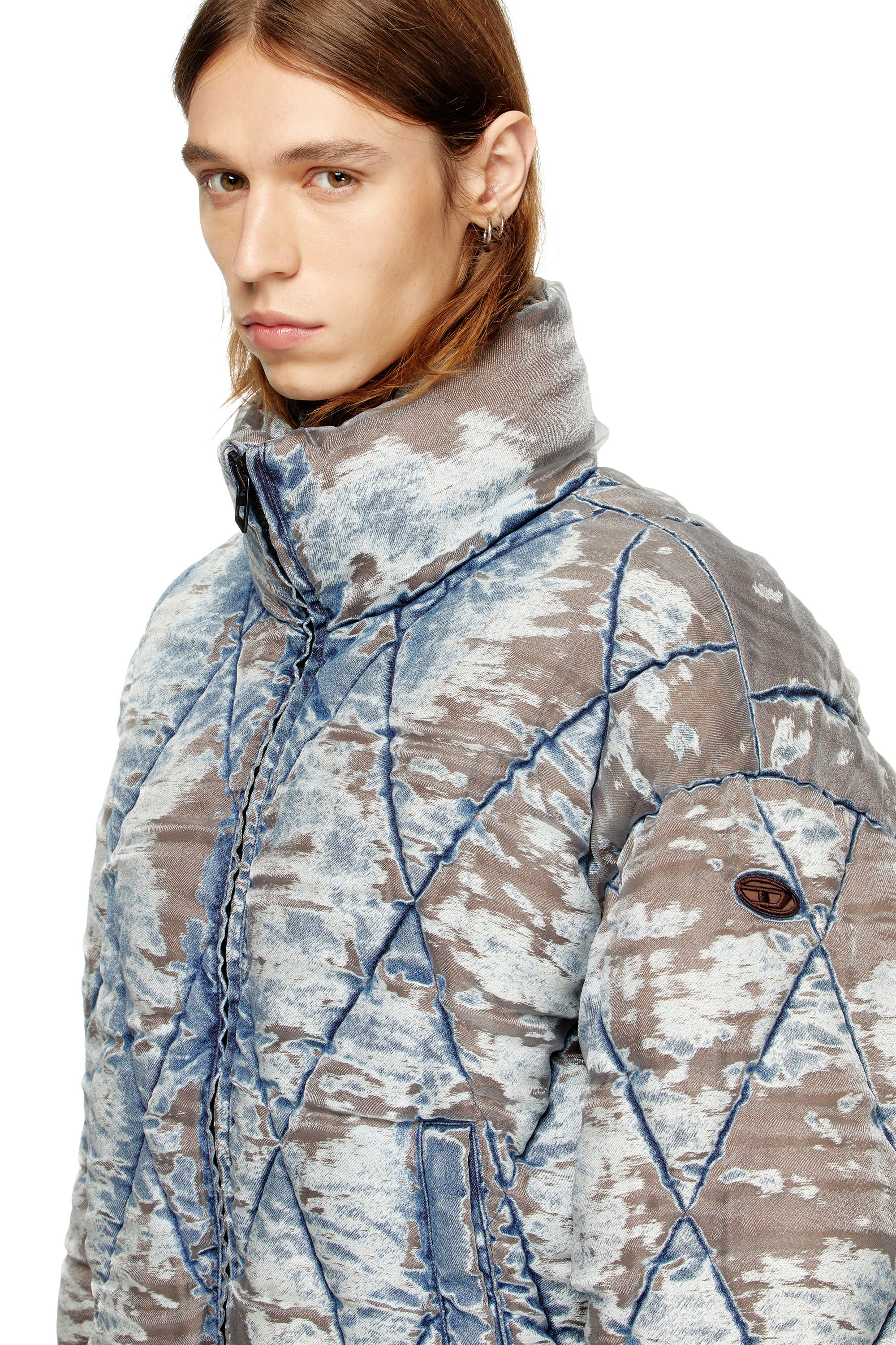 Diesel - W-KONS, Man's Padded jacket in argyle-quilted devoré denim in null - 5