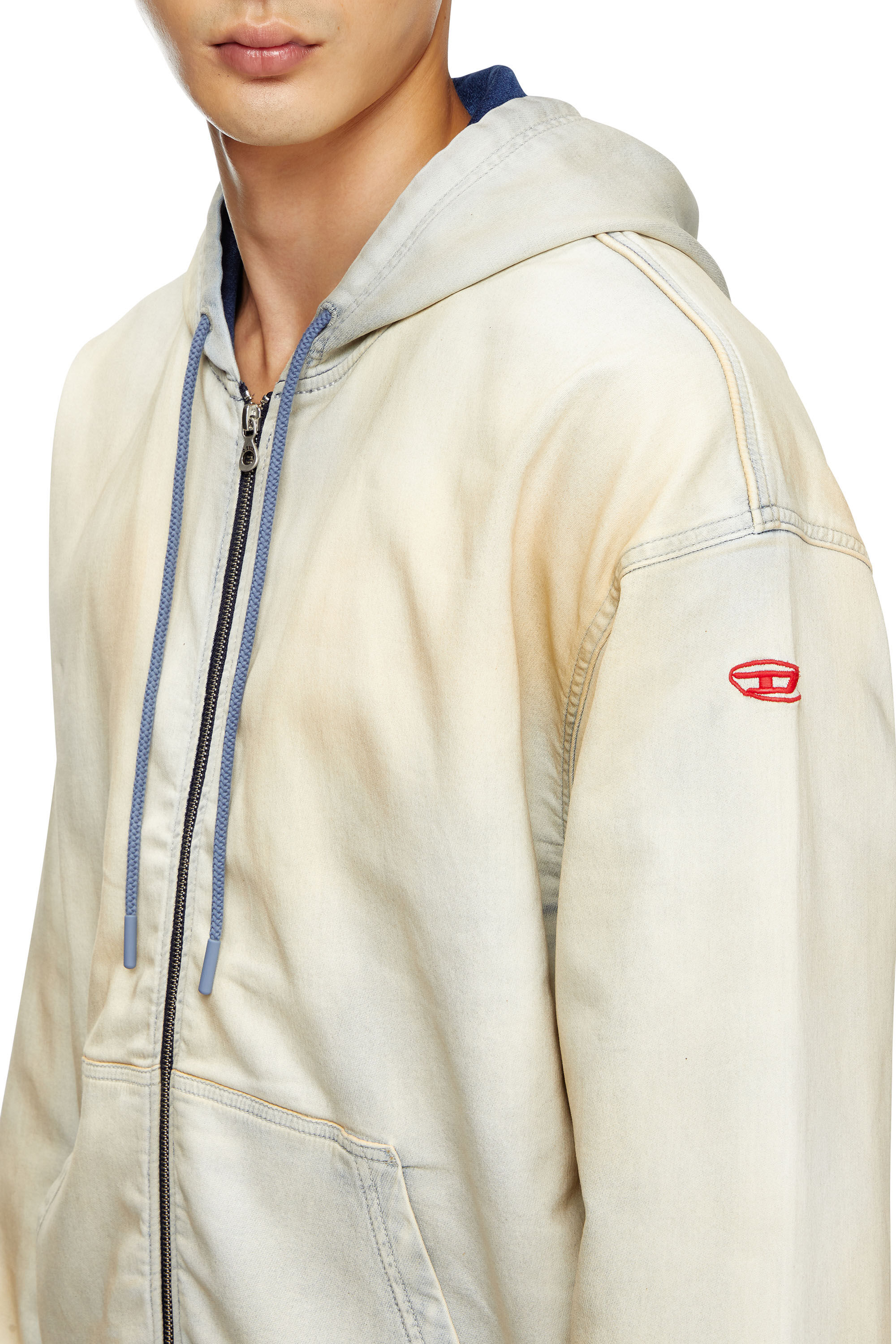 Women's Zip-up hoodie in coated dusty Track Denim | Blue | Diesel