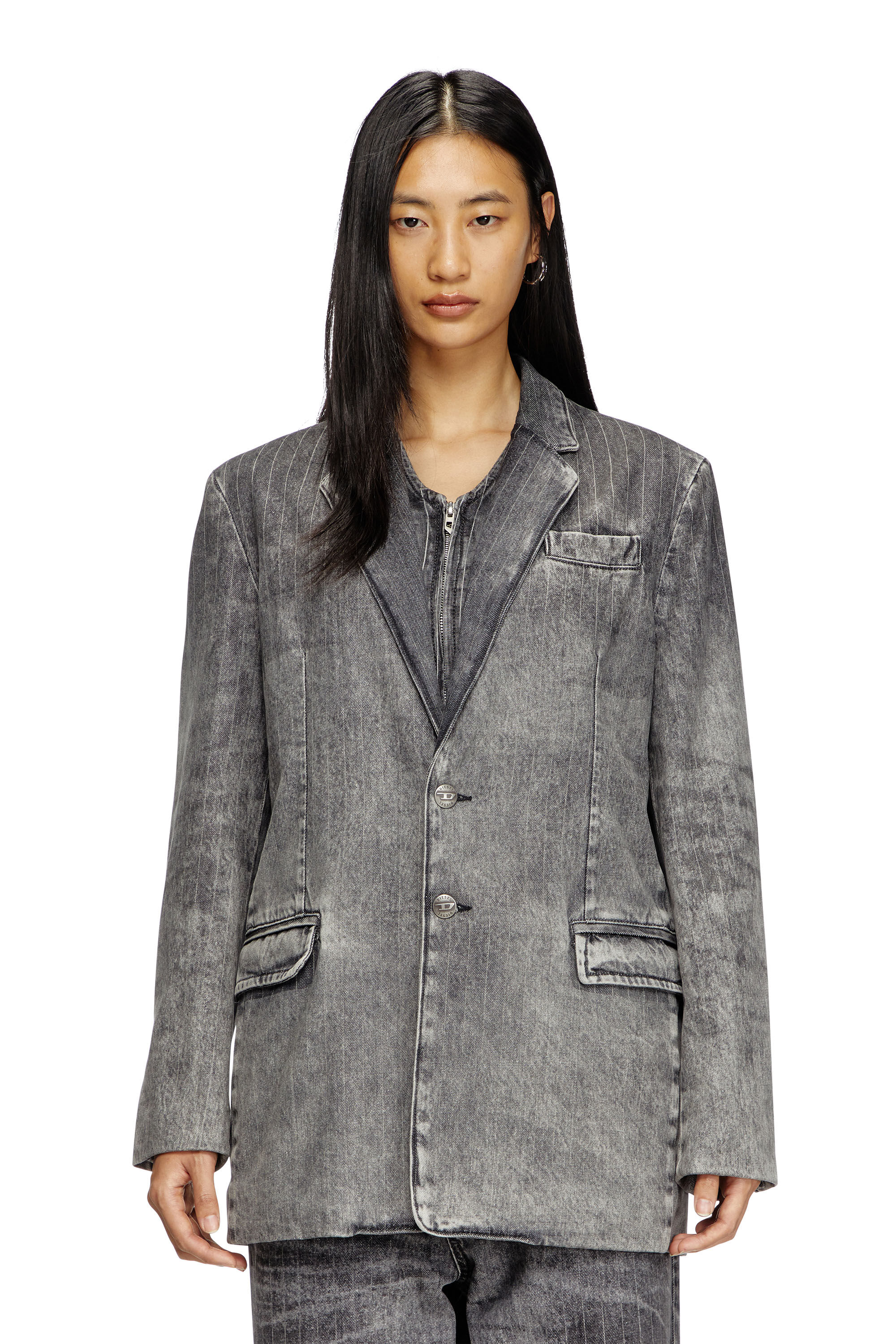 Women's Blazer in tailoring pinstripe denim | Black | Diesel