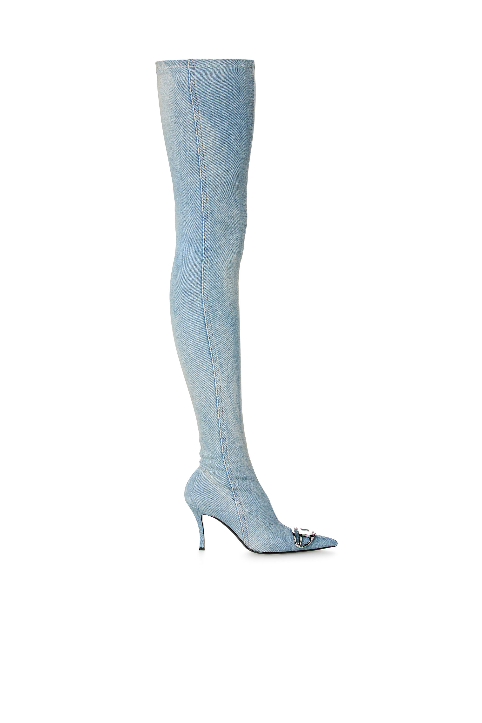 Blue knee length boots hot sale