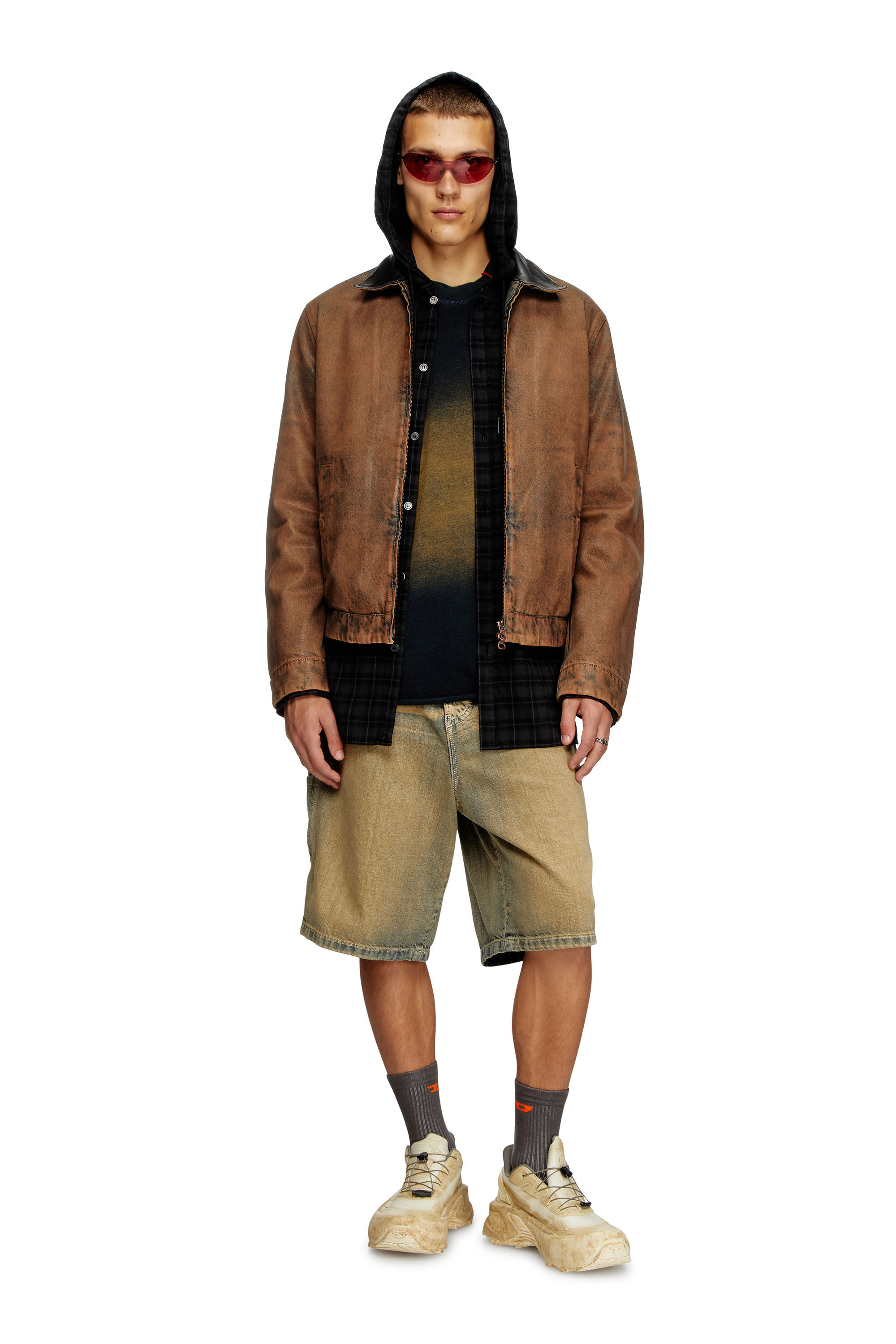 Men's Padded blouson in coated denim | Brown | Diesel
