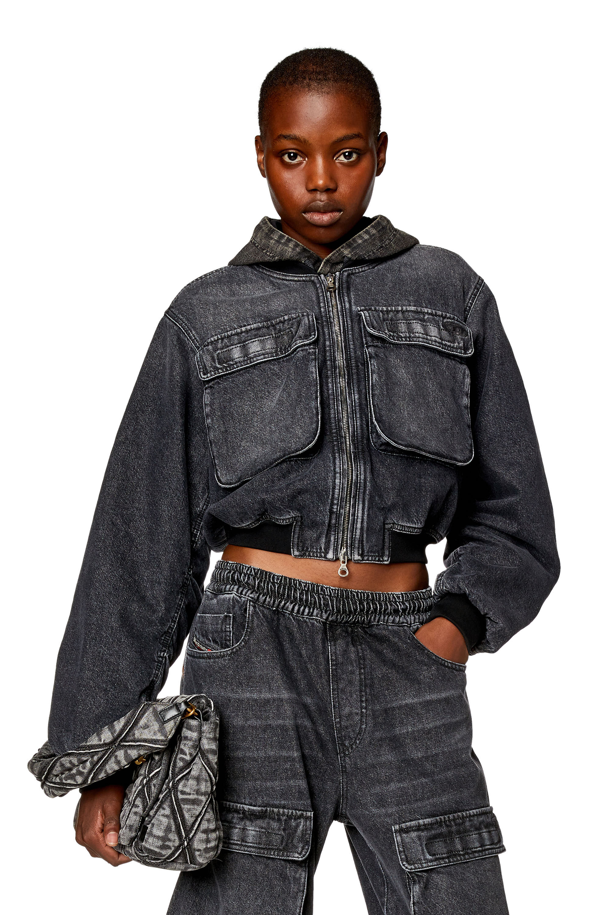 Women's Cropped jacket in fix Denim | Black | Diesel Denim Set