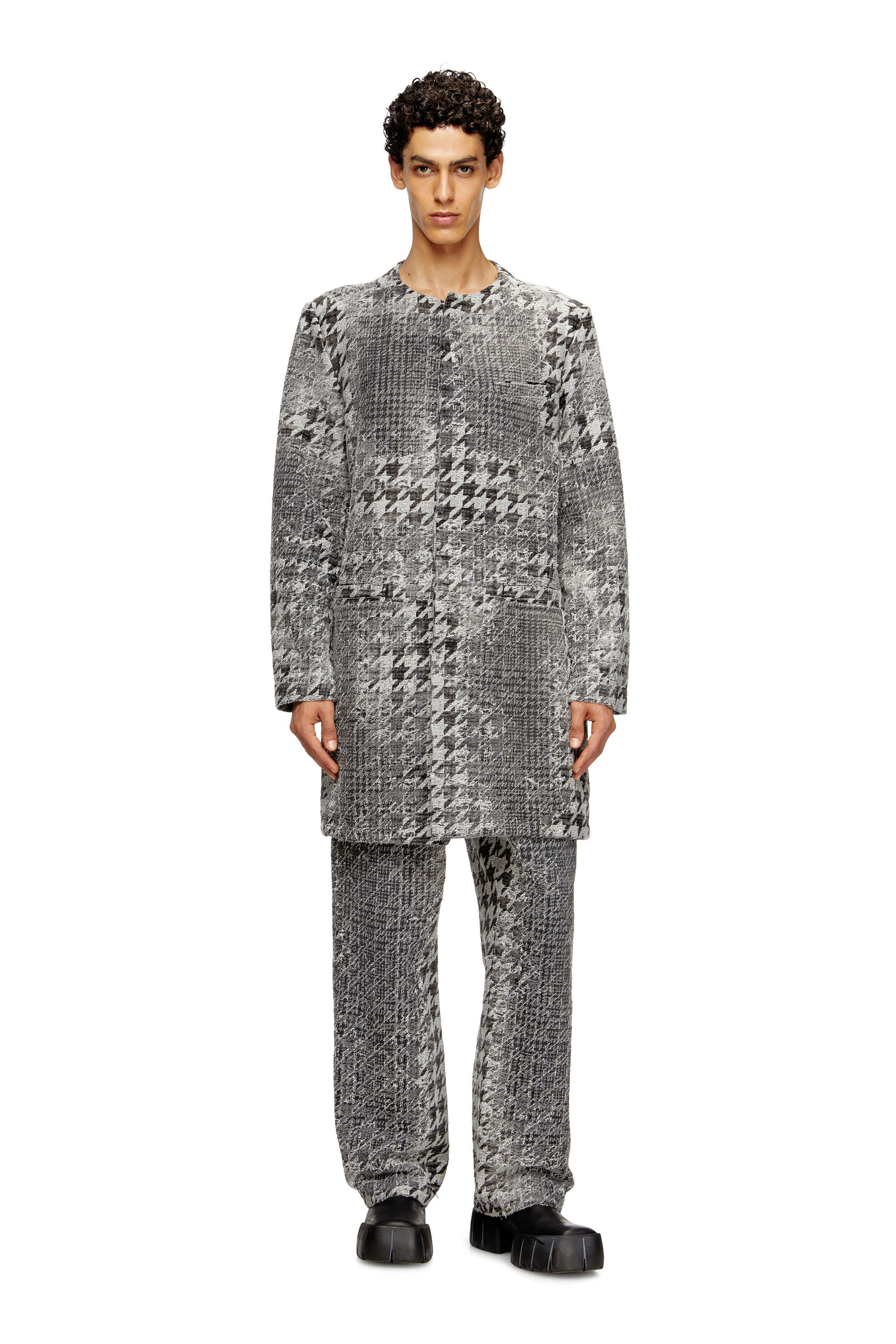 Diesel - D-LOT-FSH, Unisex's Coat in Prince of Wales jacquard denim in Black/Dark grey - 3