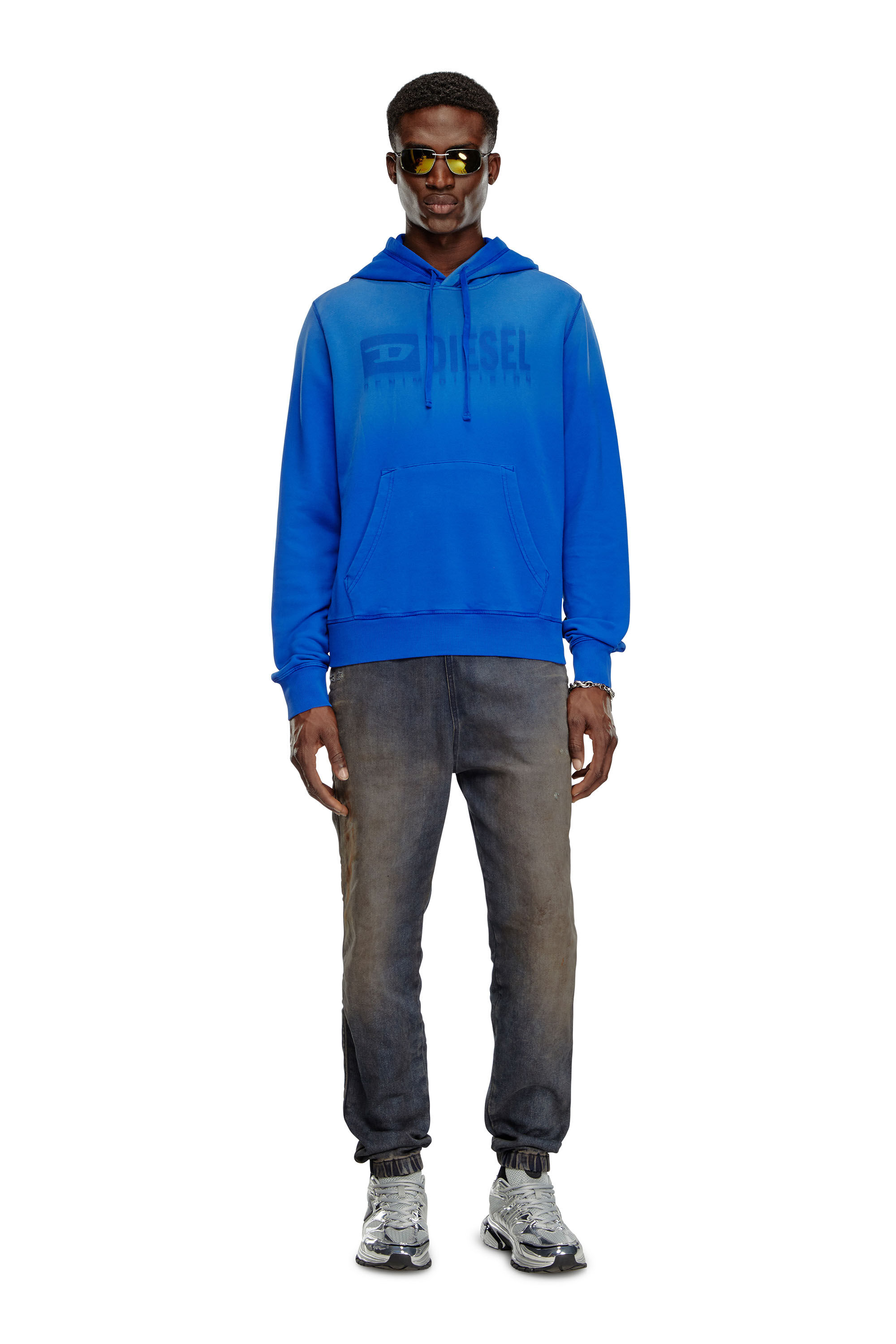Men s Faded hoodie with Denim Division logo Blue Diesel