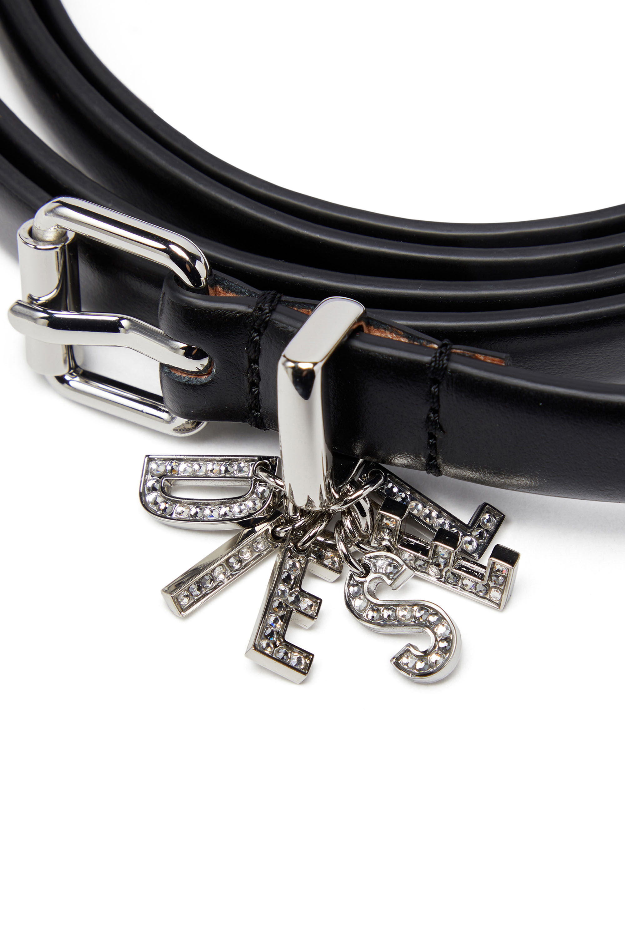 Women's Leather belt with crystal logo charms | Black | Diesel Women's Leather belt with crystal logo charms | Black | Diesel