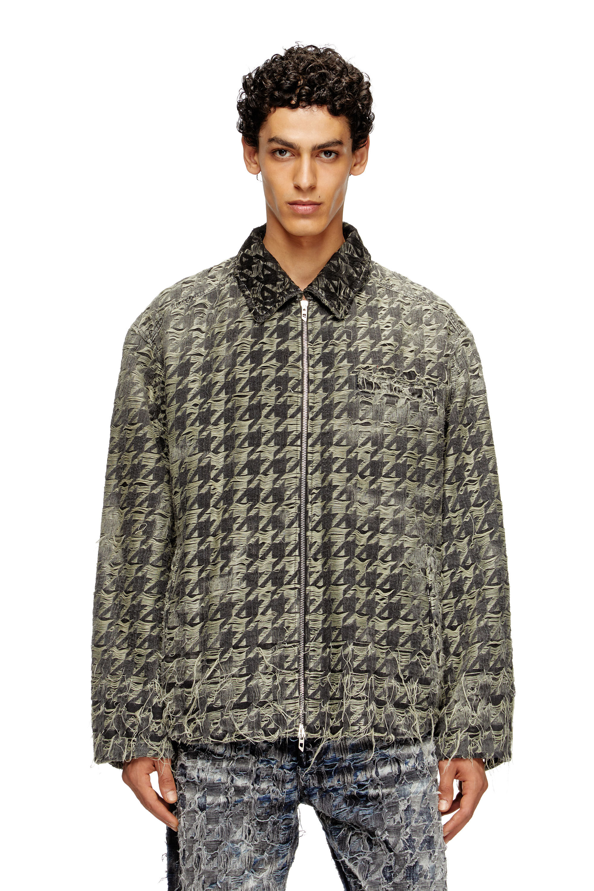 Diesel - D-ELMO-FSH, Man's Jacket in houndstooth-weave denim in Black - 3