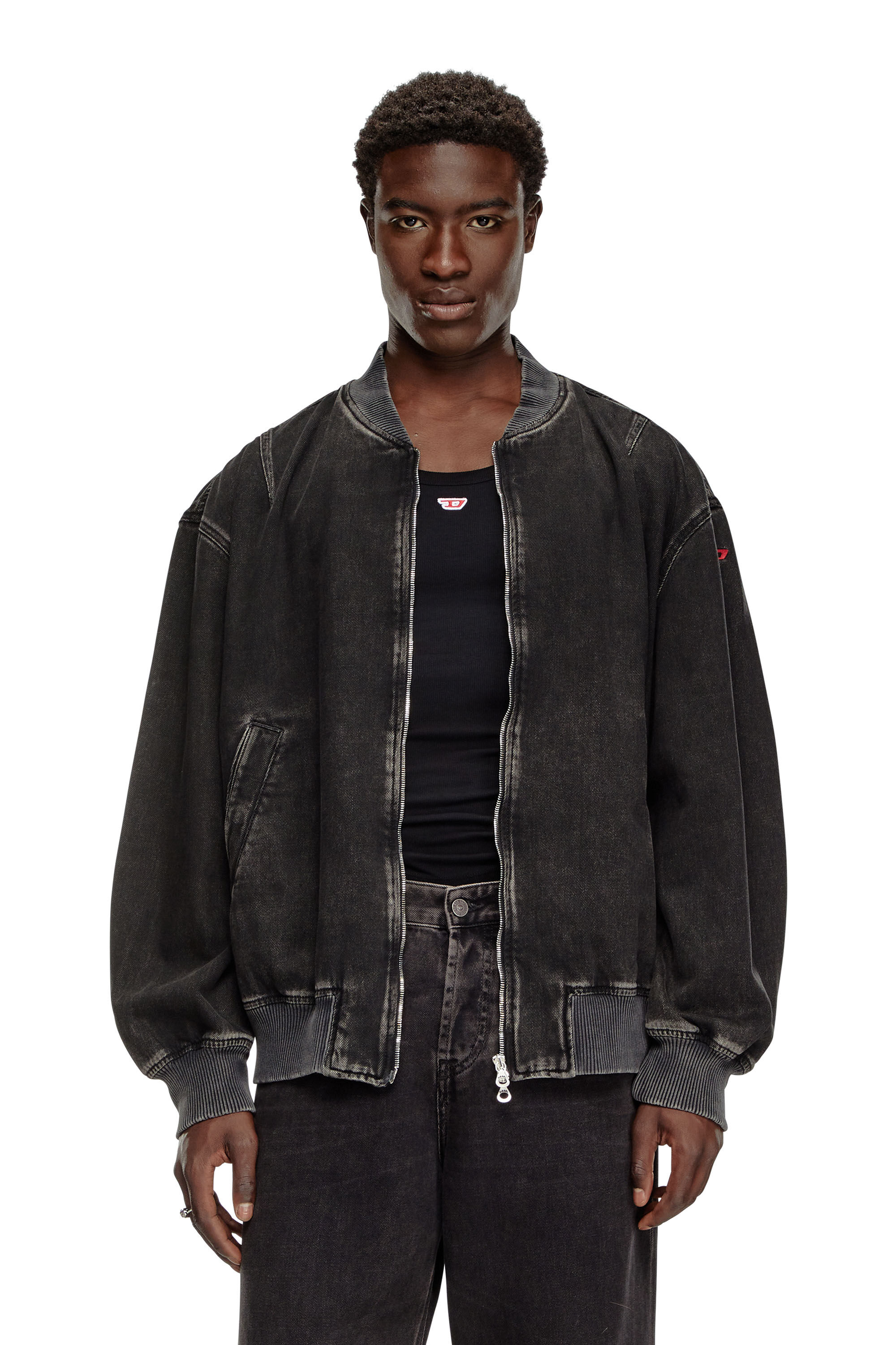 Diesel - D-VINZ, Man's Bomber jacket in clean-wash denim in Black - 3