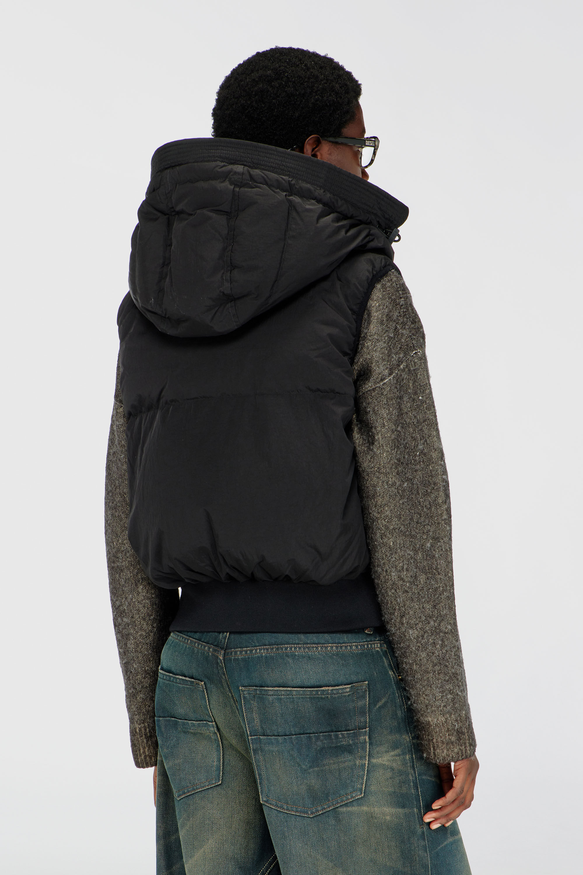 Women's Hooded down vest in crinkled nylon | Black | Diesel