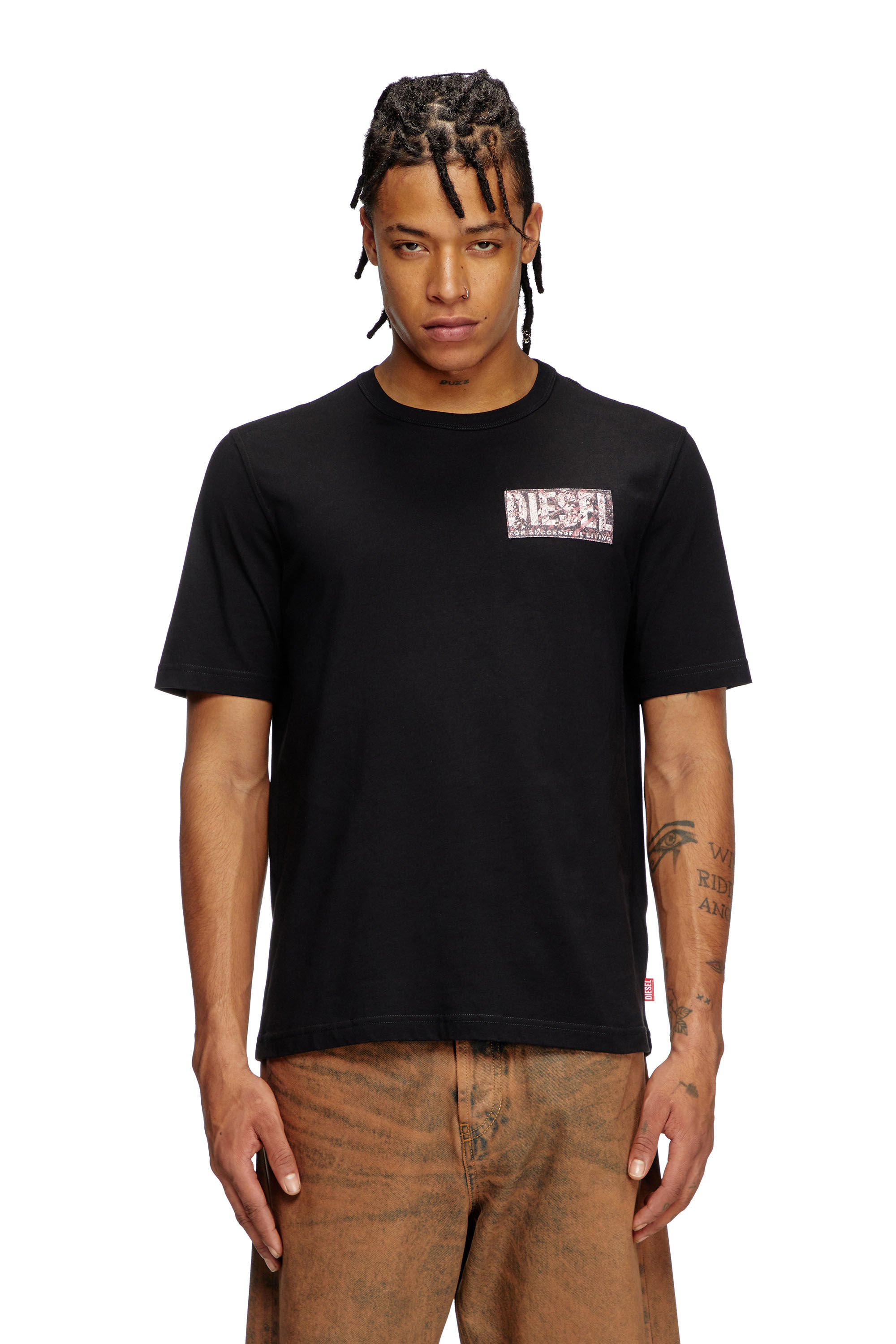 Men's T-shirt with gabardine patch logo | Black | Diesel