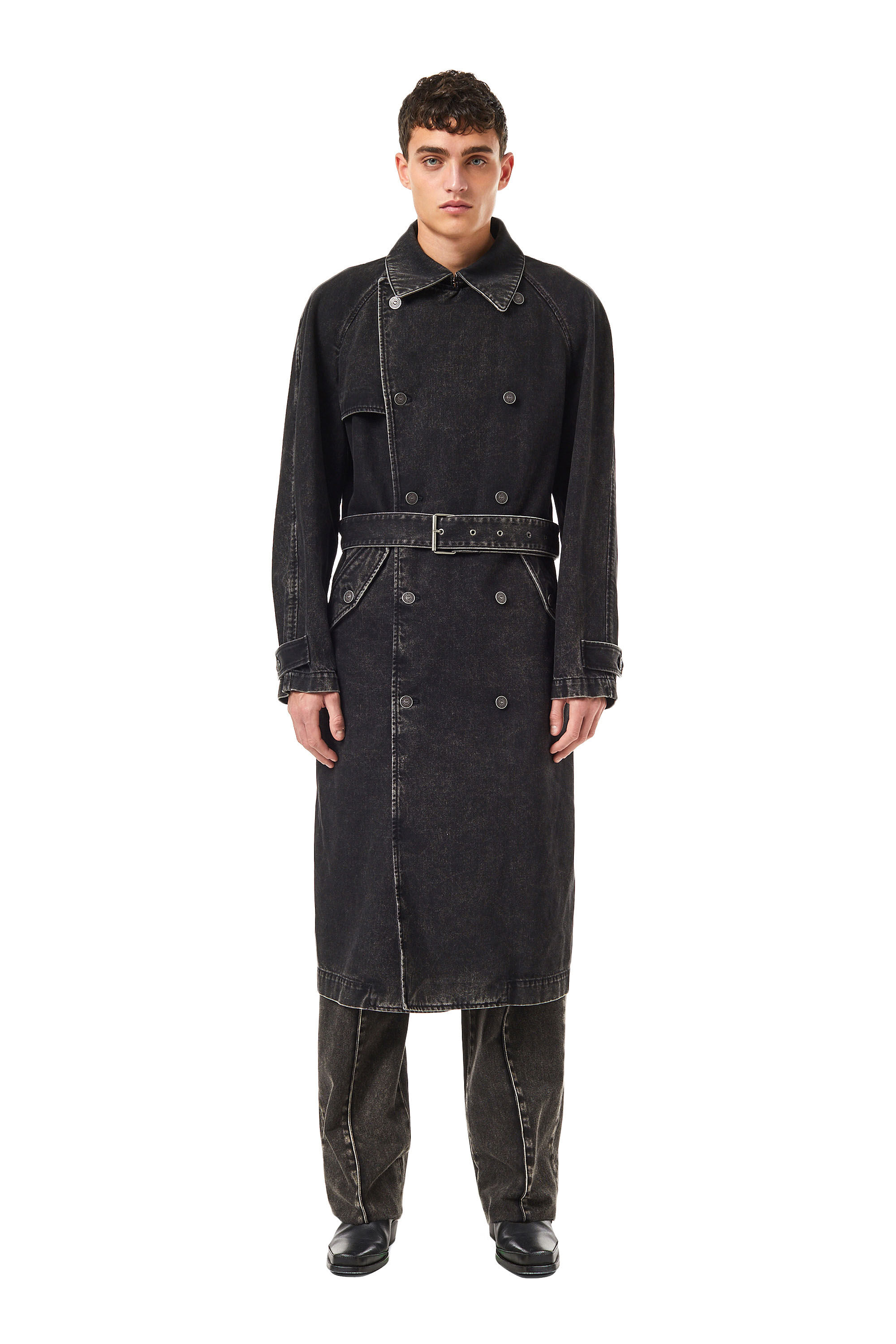 Diesel - D-DELIRIOUS DOUBLE BREASTED TRENCH COAT, Black/Dark grey - Image 3