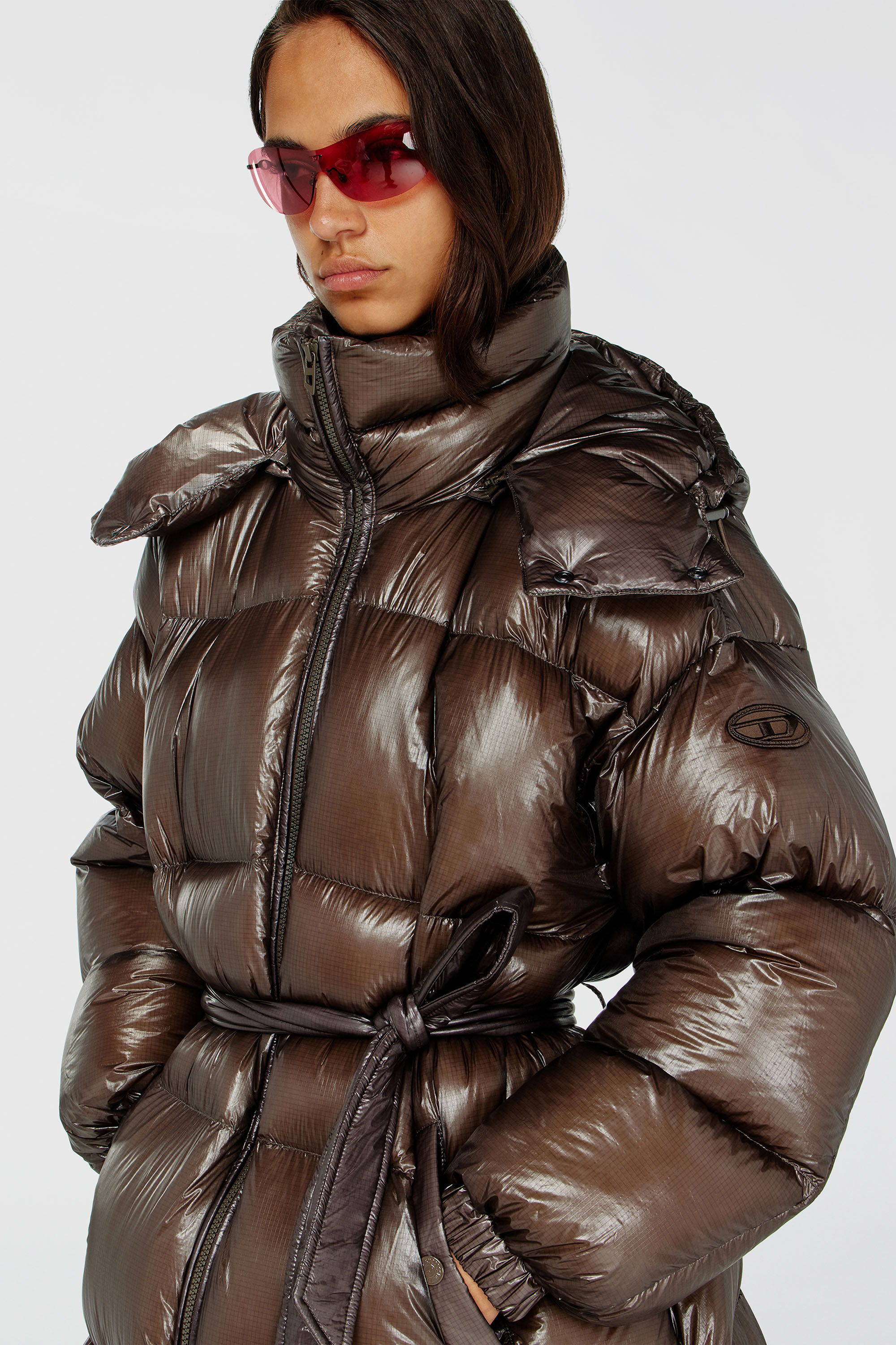 Women's Down puffer coat in ultra-light ripstop | Brown | Diesel