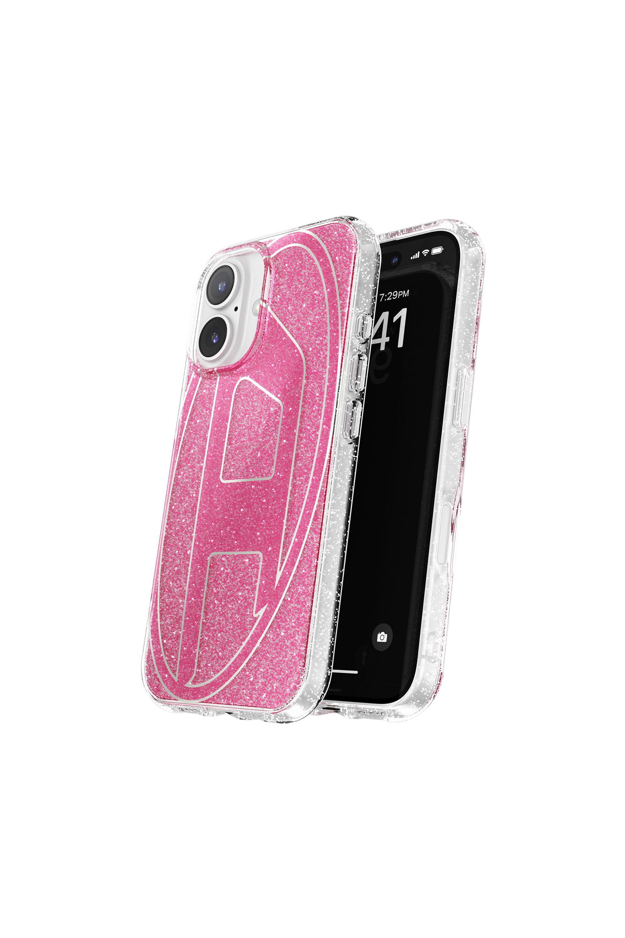 Women's Oval D Glitter Case for iP 16 | Pink | Diesel