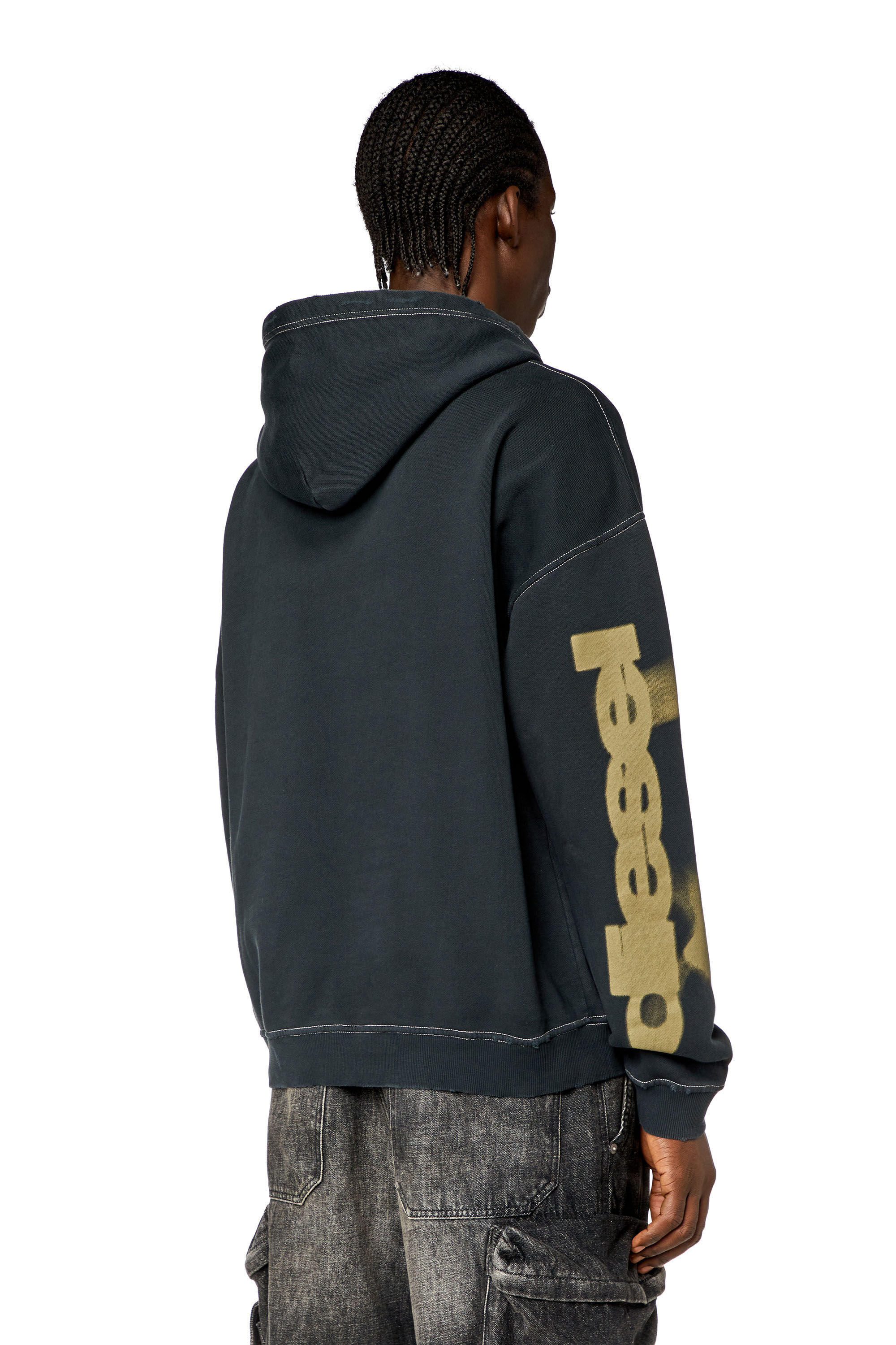 Men's Distressed hoodie with smudgy print | Black | Diesel