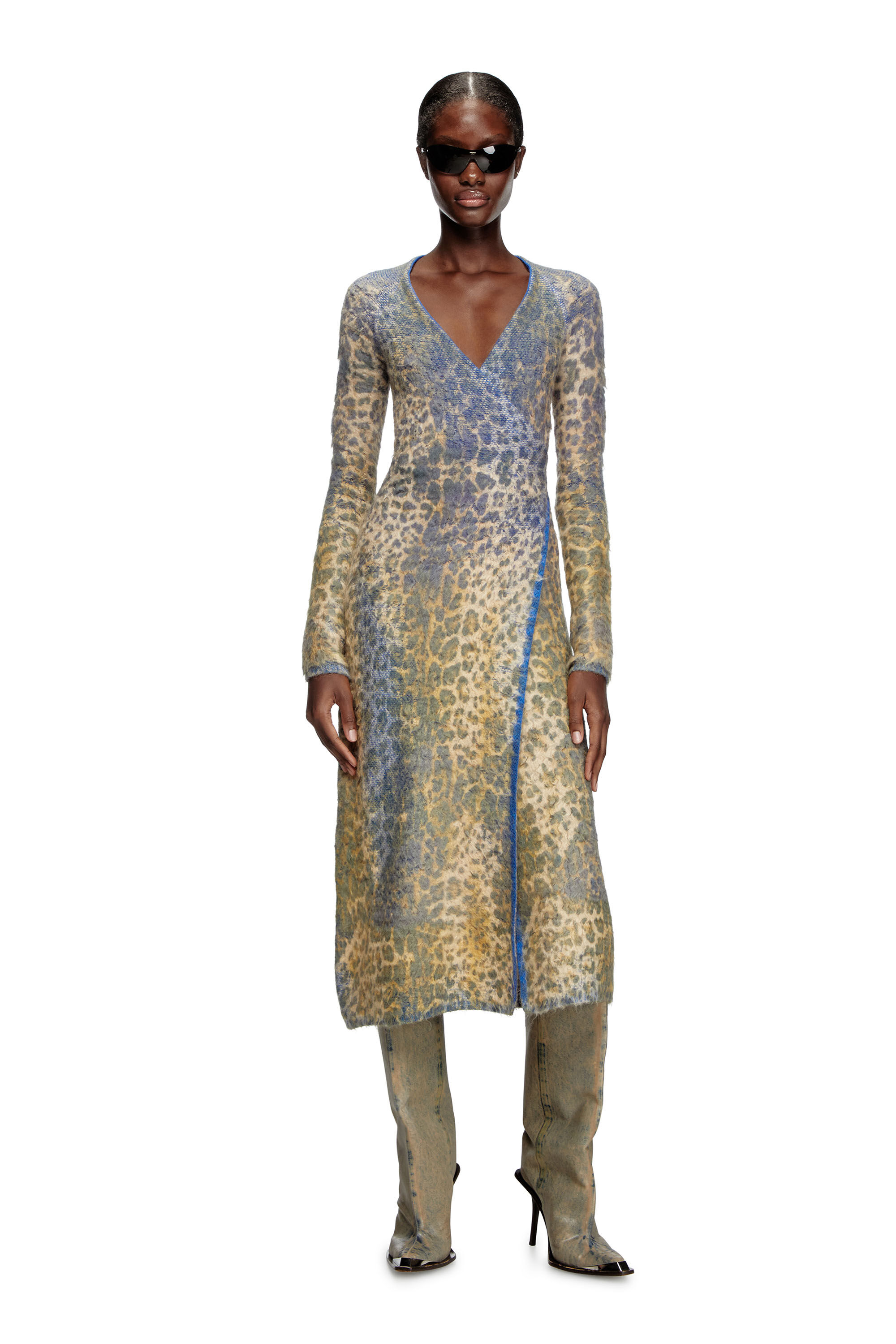 Women s Leopard print dress with devore jacquard Multicolor Diesel