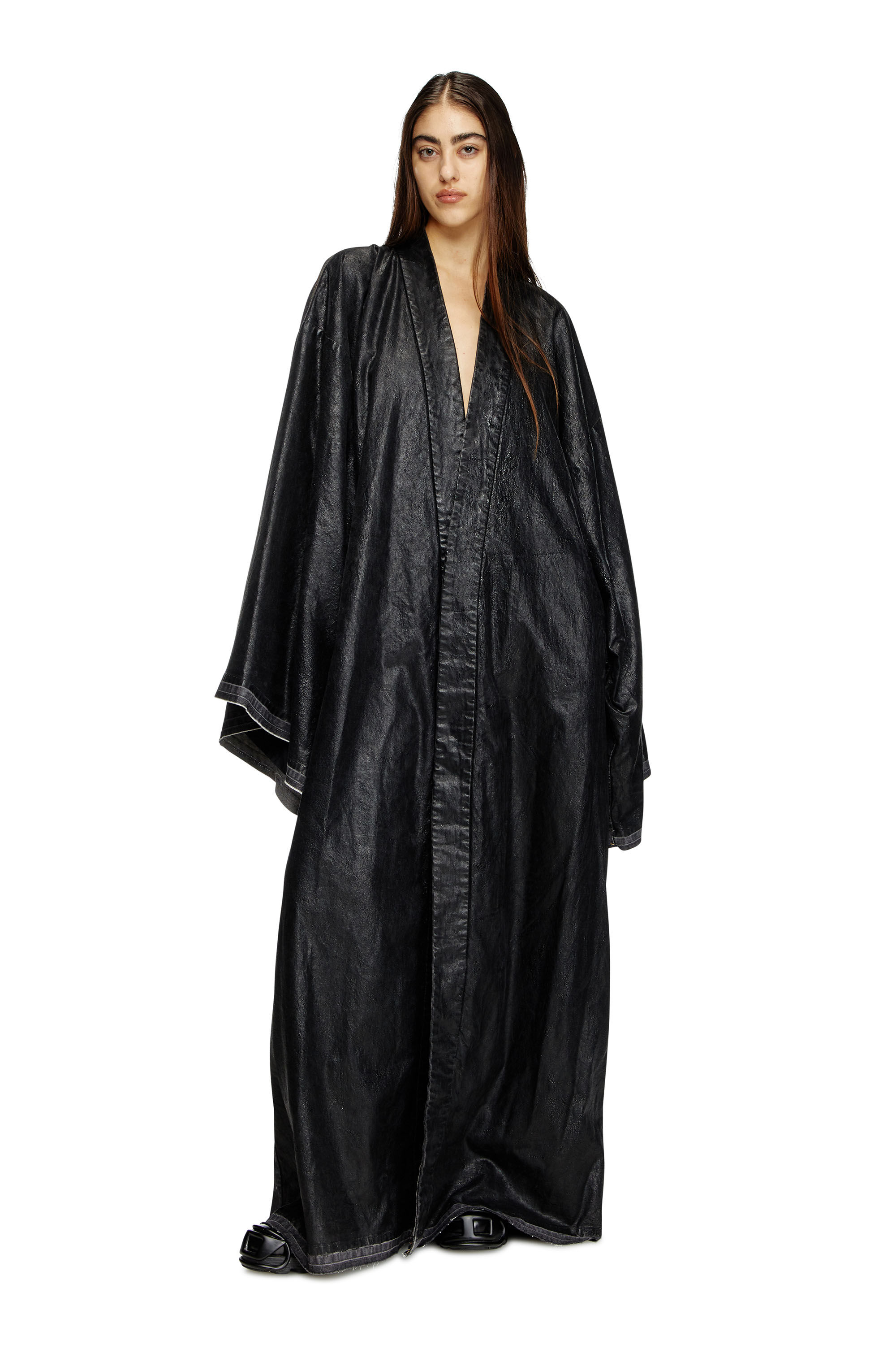Women's Denim kimono coat with coated front | Black | Diesel