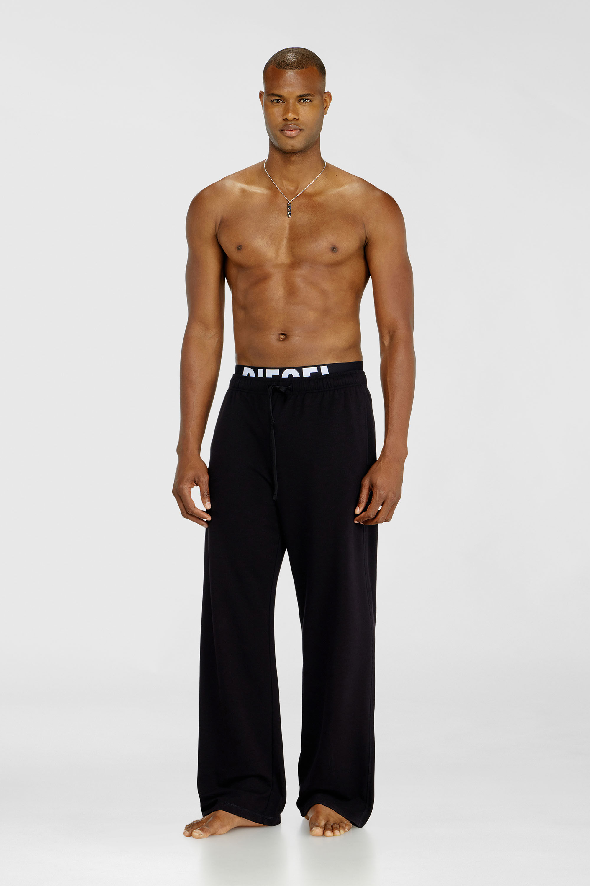 Diesel - BRADLEY-D-POP, Man's Logo-waistband lounge pants in cotton terry in Black - 3