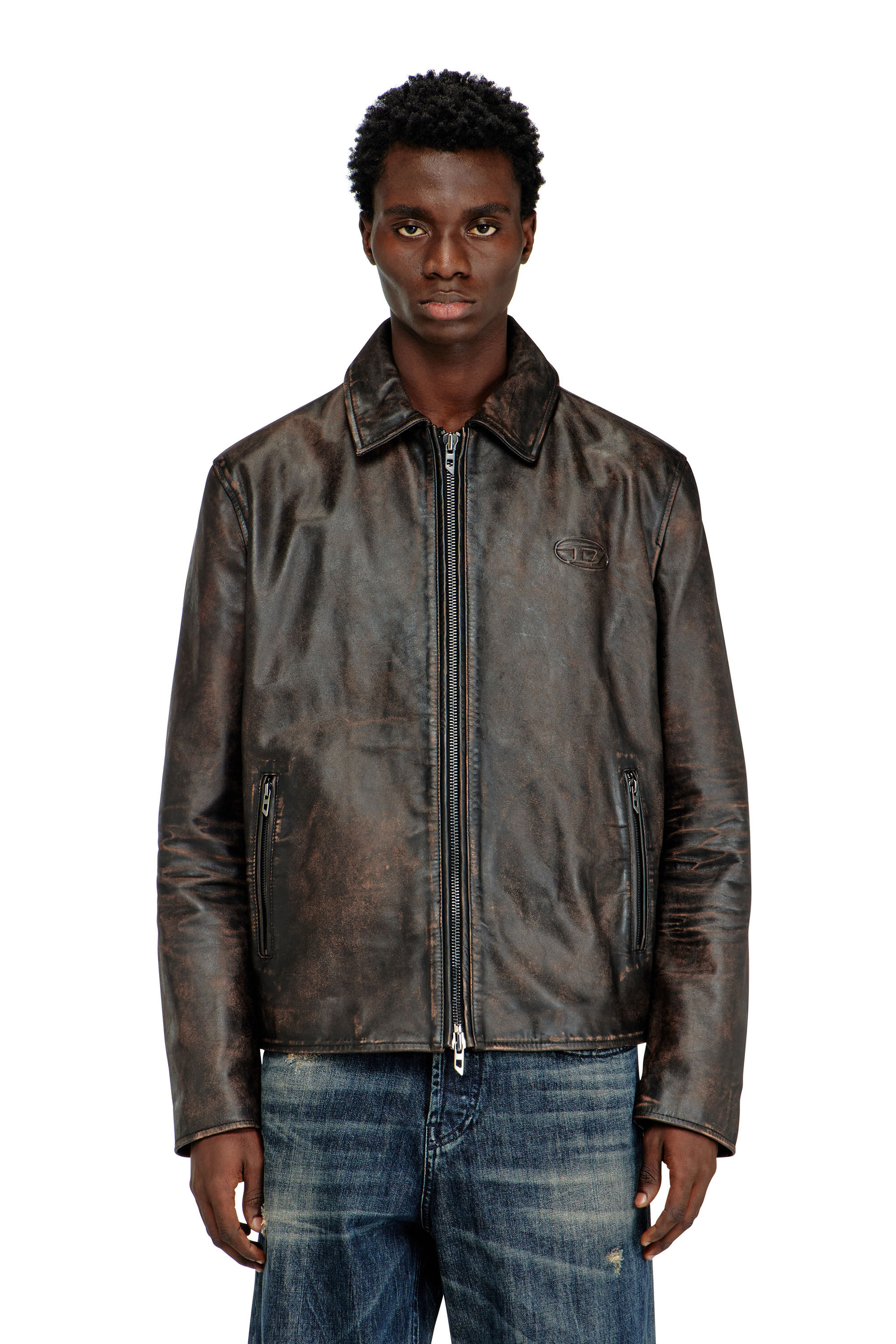 Men's Coach jacket in treated leather | Brown | Diesel