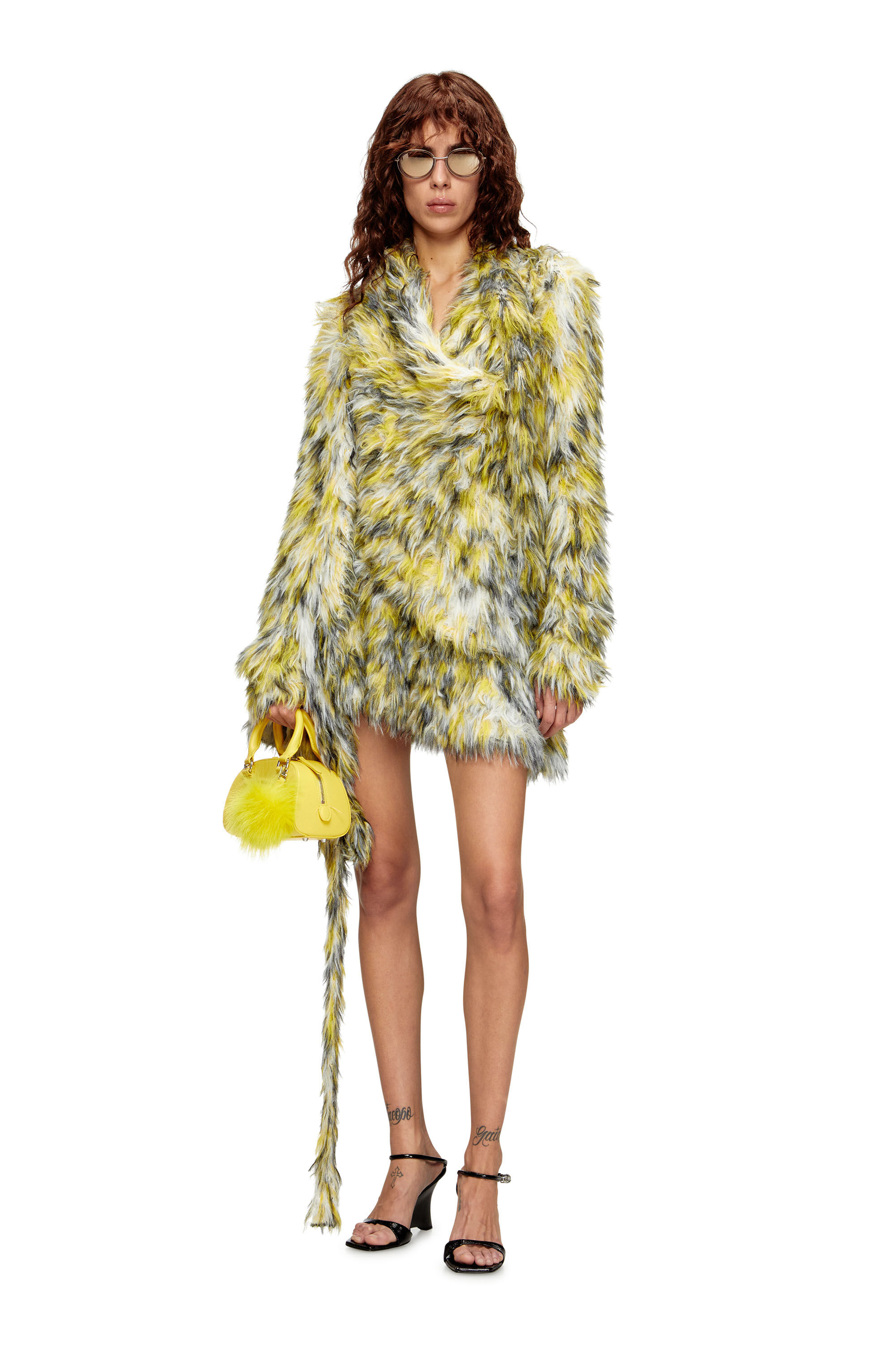 Diesel - M-ASTRELLA, Woman's Mini skirt in fluffy jacquard knit in Black/Yellow - 1