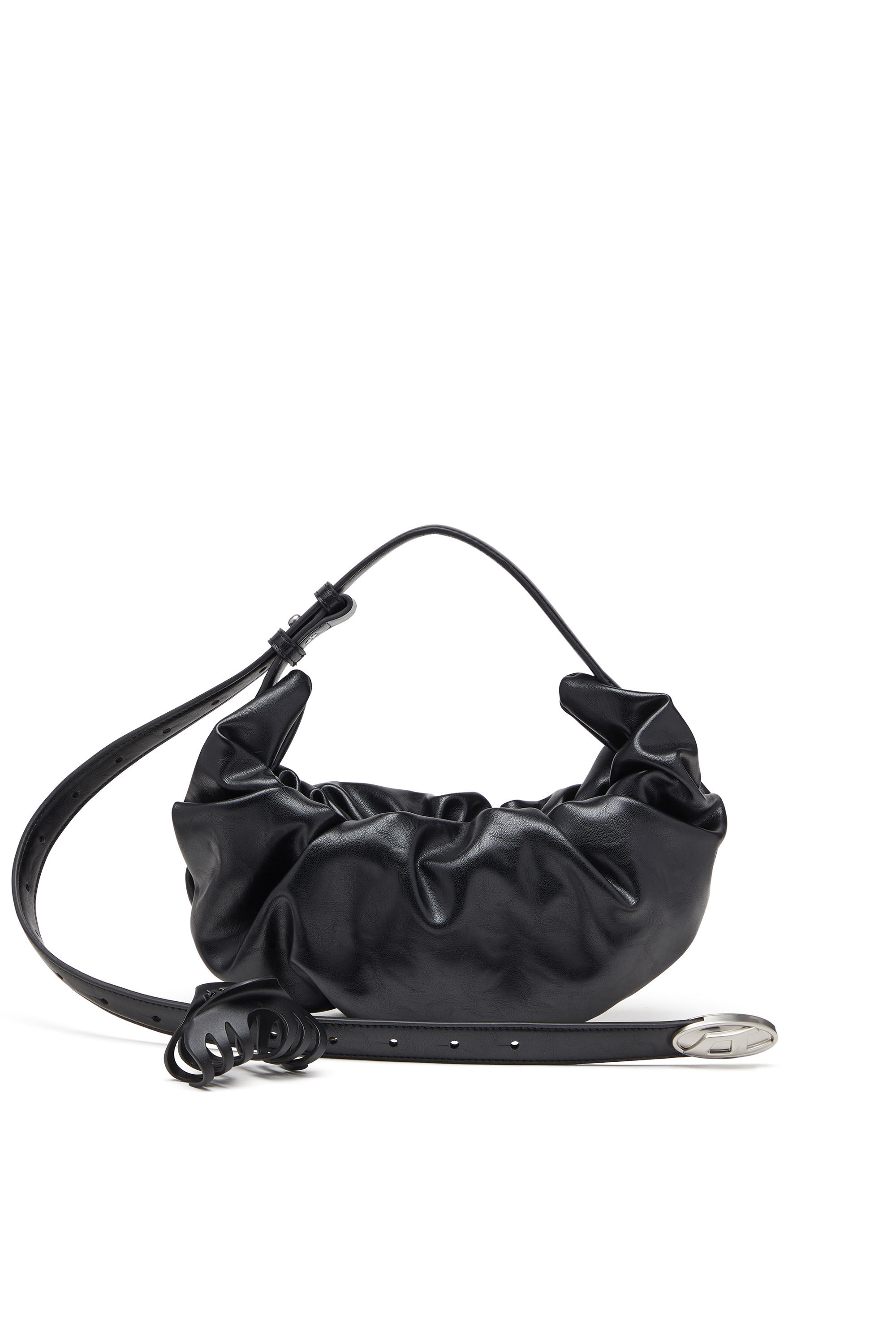 Diesel - GRAB-D HOBO S, Woman's Grab-D S-Small scrunched hobo bag in shiny PU in Black - 6
