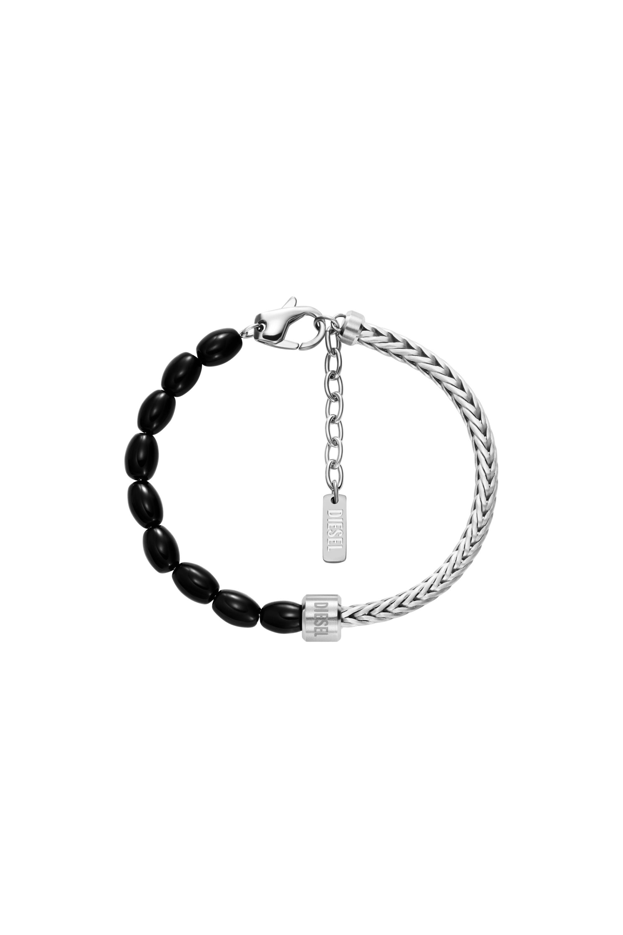 Diesel - DX1714040, Unisex's Black Agate Beaded Bracelet in Silver/Black - 1