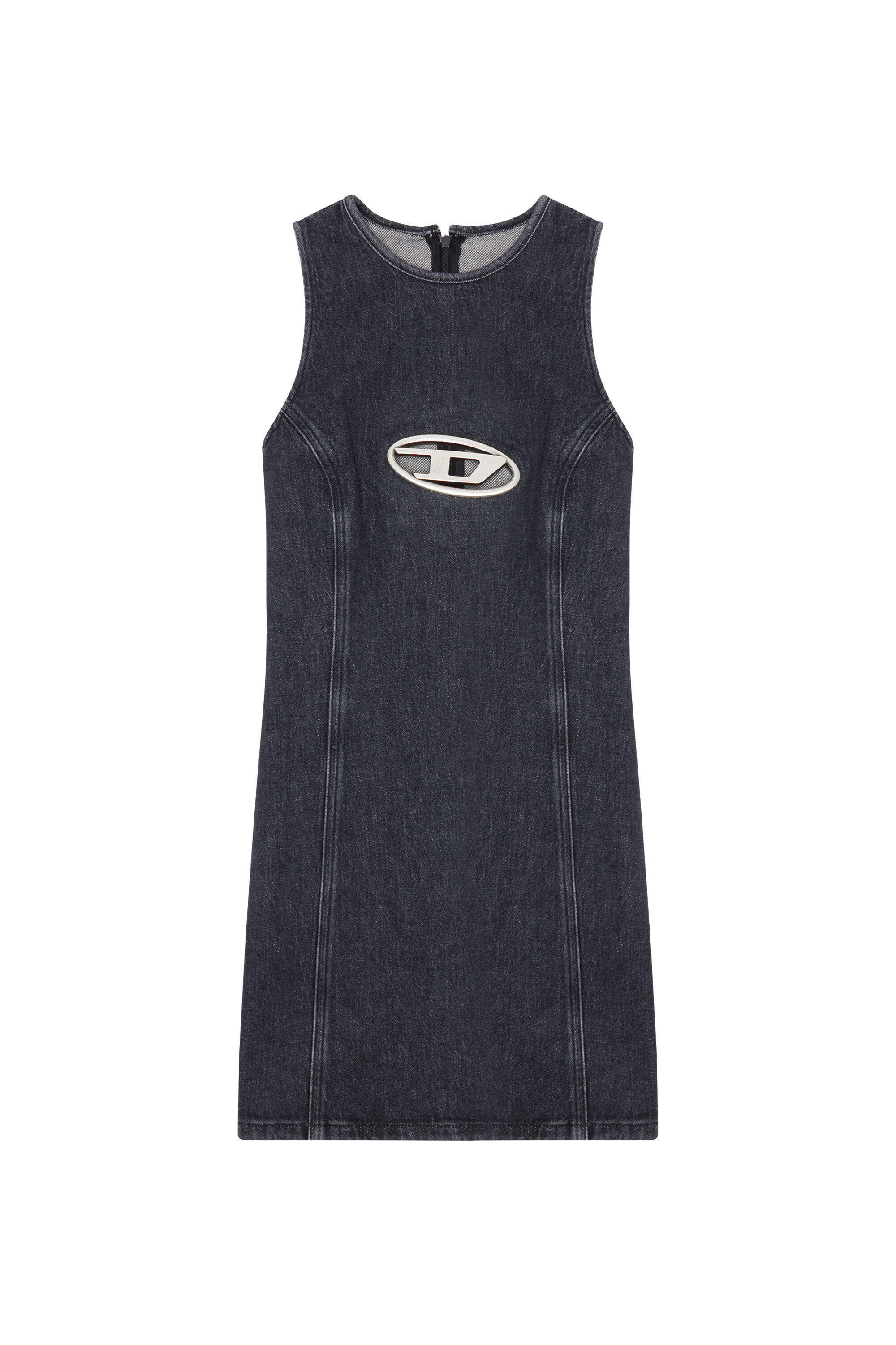 Women's Denim mini dress with Oval D plaque | Black | Diesel
