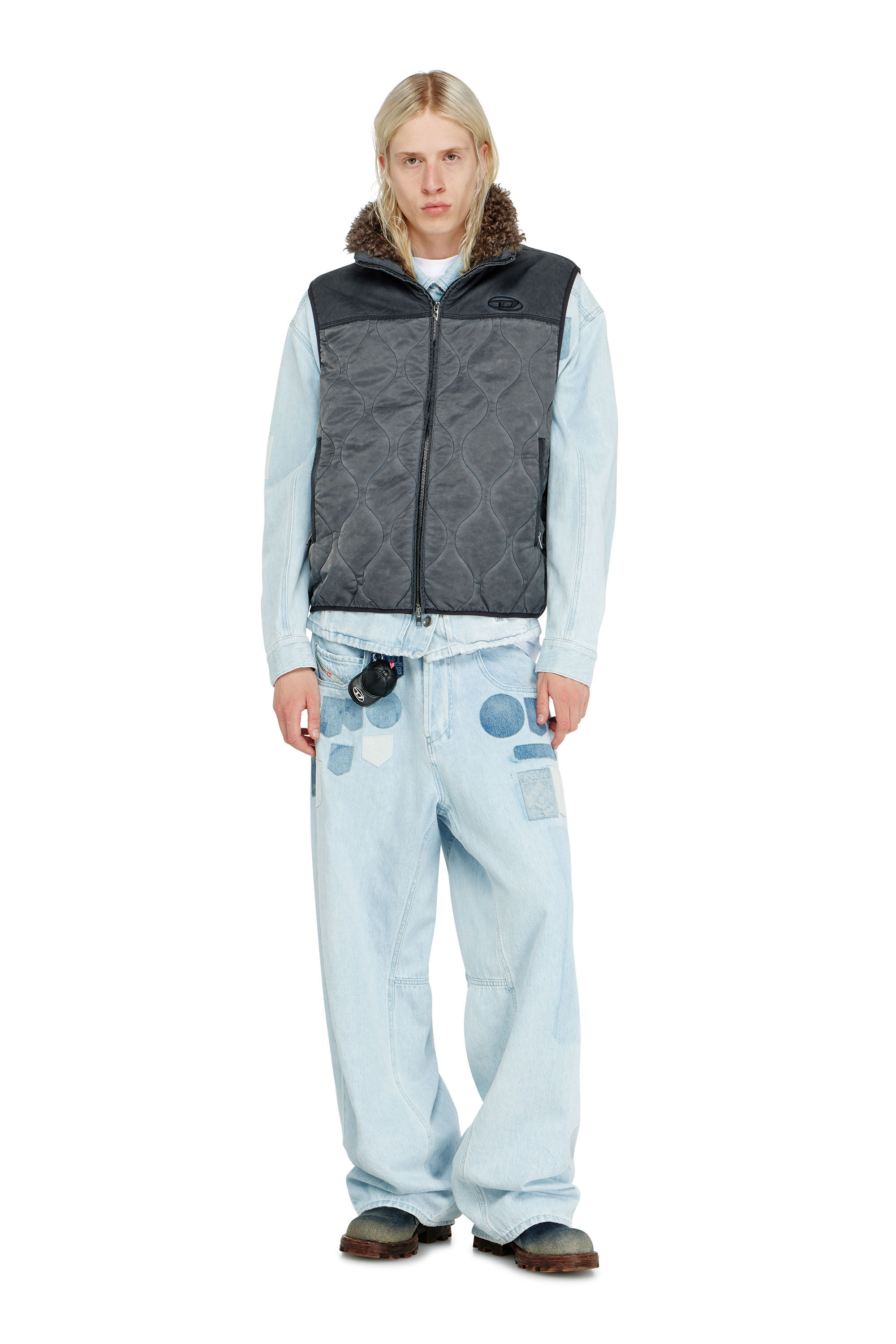 Diesel - J-ALVAR, Man's Quilted vest with fluffy neck lining in null - 1