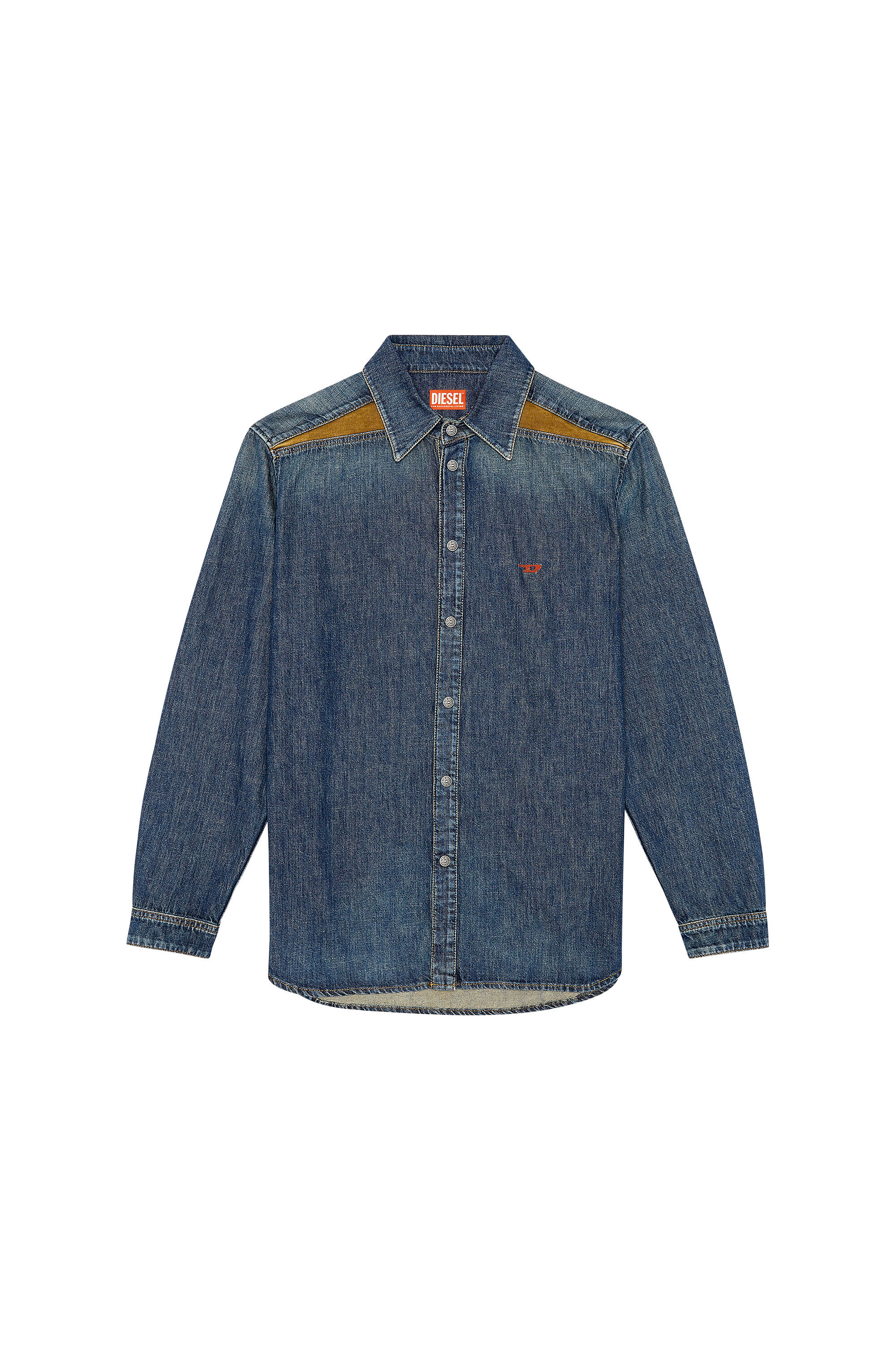Diesel - D-SIMPLY-RS-D, Man's Shirt in denim with contrasting panels in Dark Blue - 1