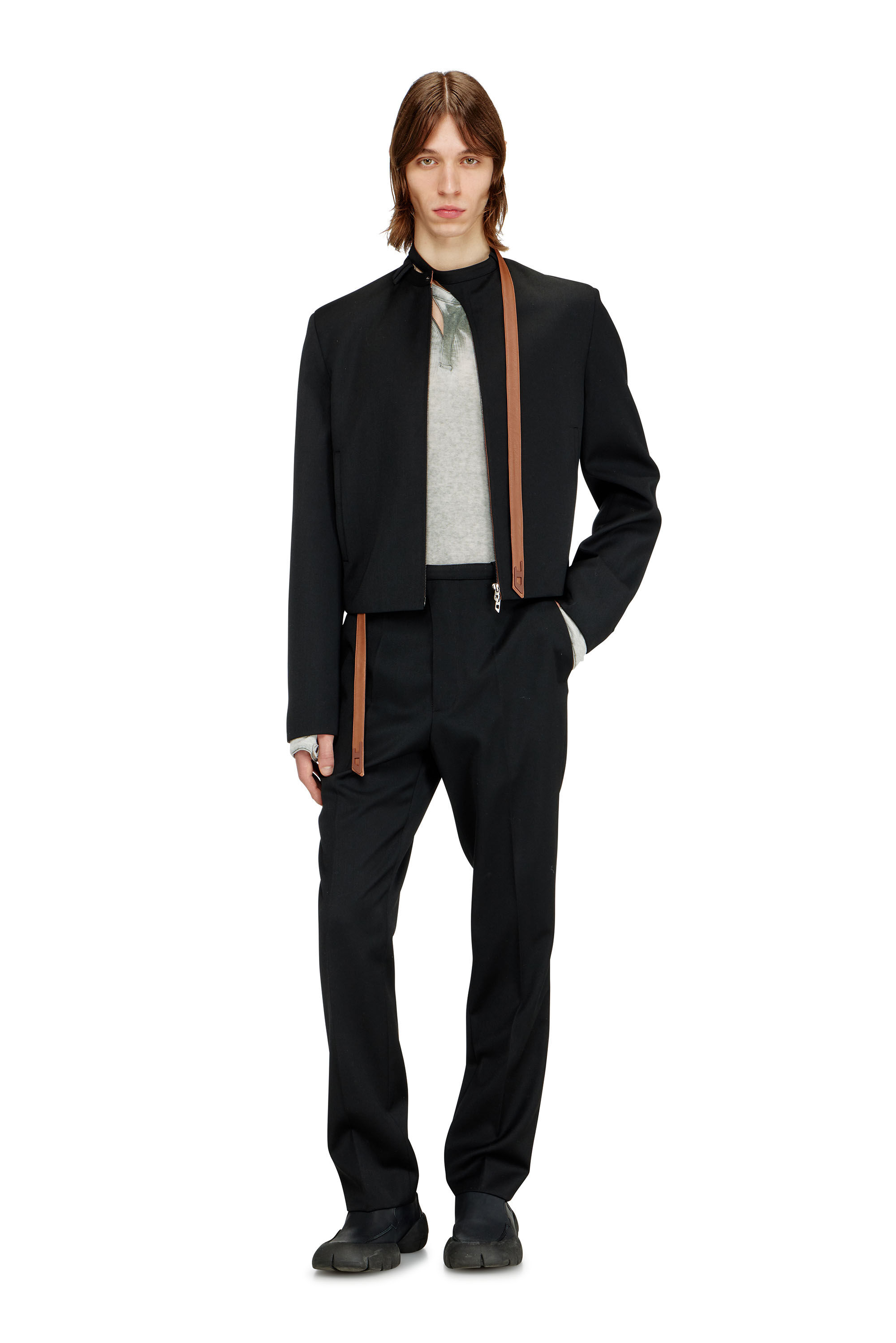Men's Tailored jacket with biker neck strap | Black | Diesel TR