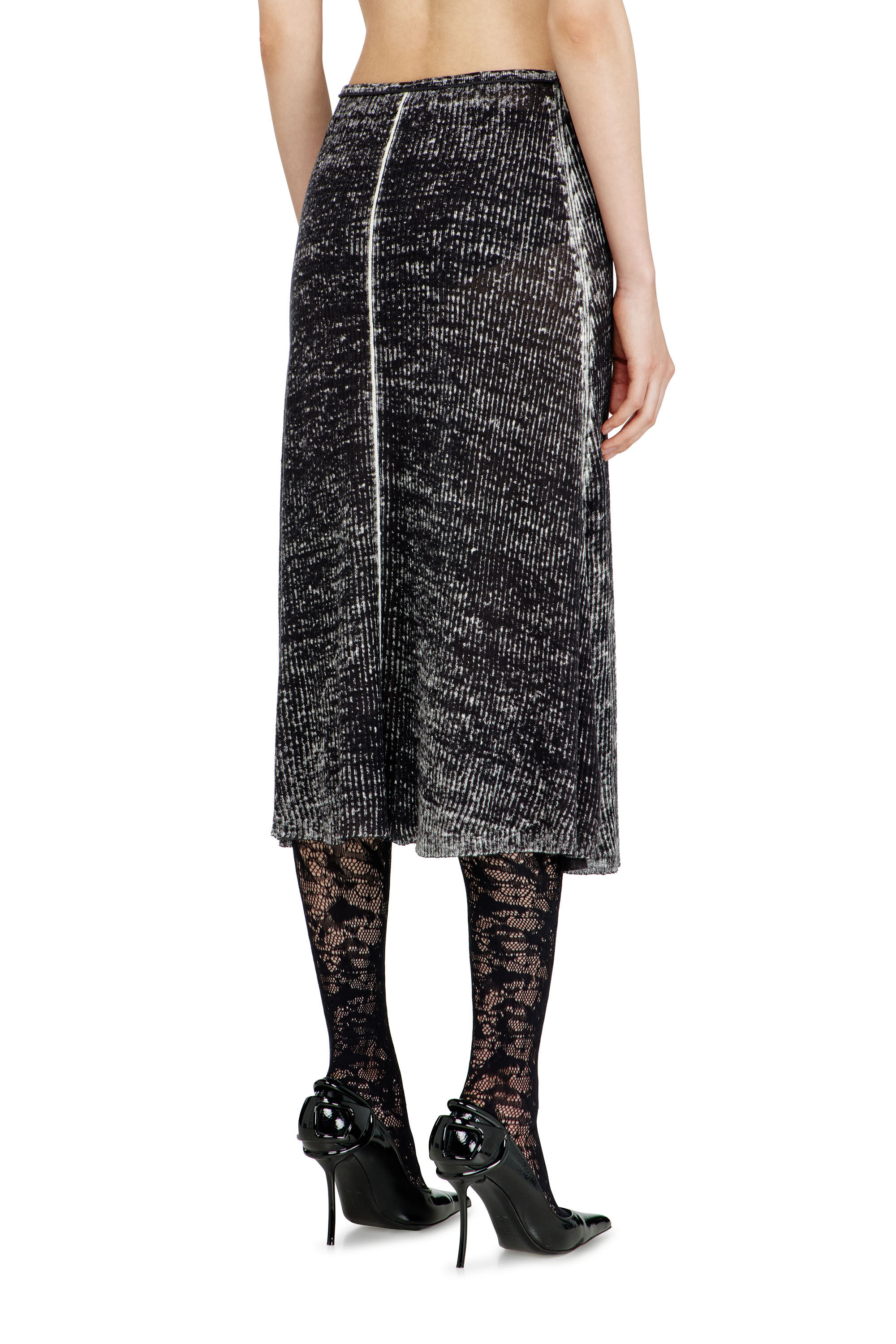 Women's Midi skirt in reverse-print linen knit | Black | Diesel